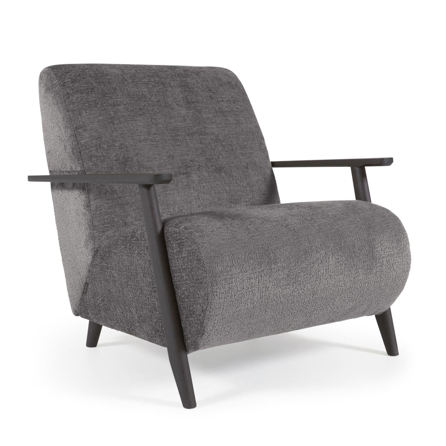 Meghan armchair in grey chenille and wood with wenge finish