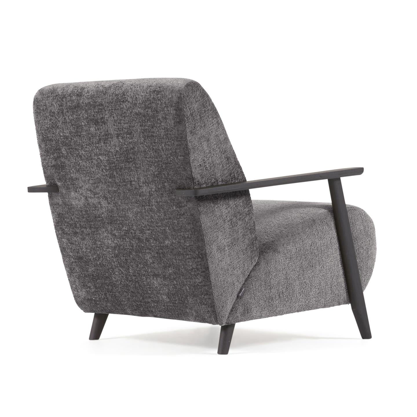 Meghan armchair in grey chenille and wood with wenge finish