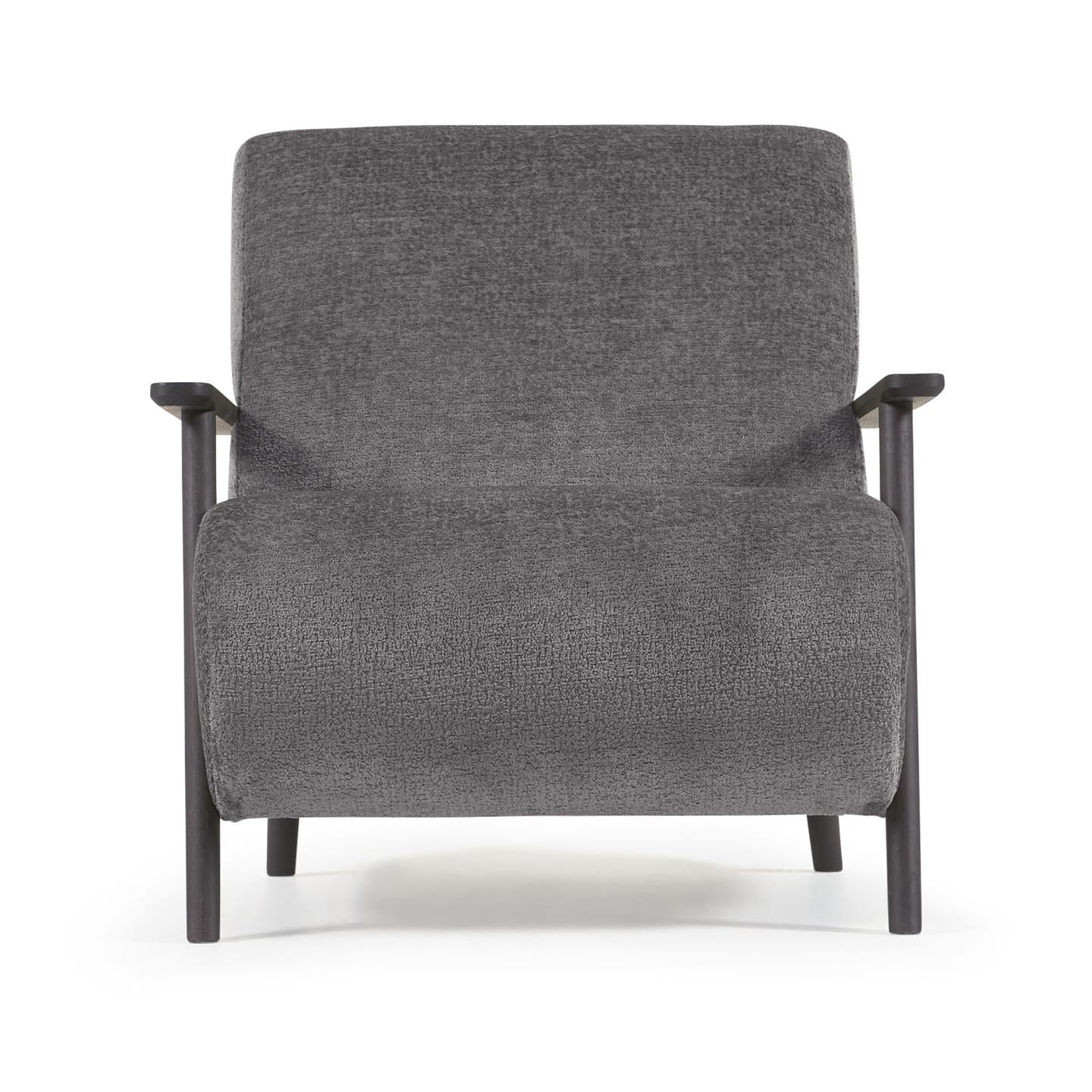 Meghan armchair in grey chenille and wood with wenge finish