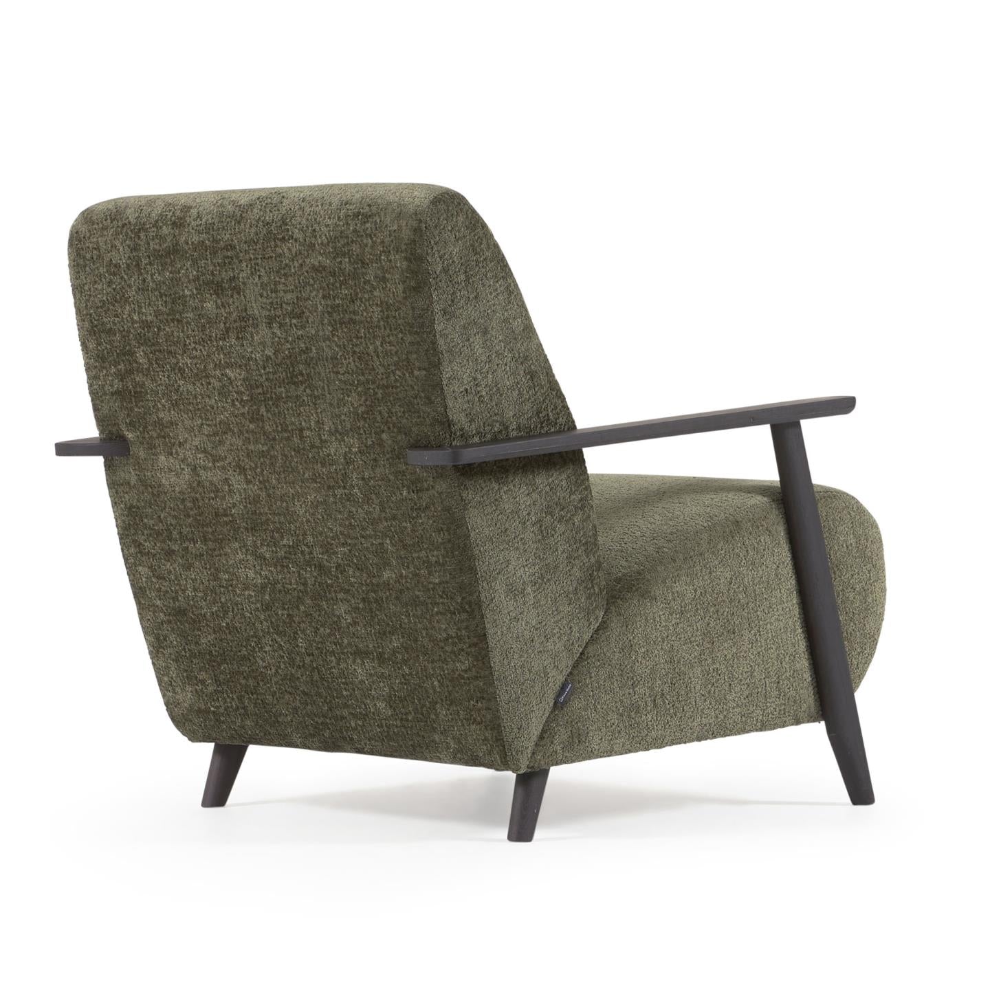 Meghan armchair in green chenille and wood with wenge finish