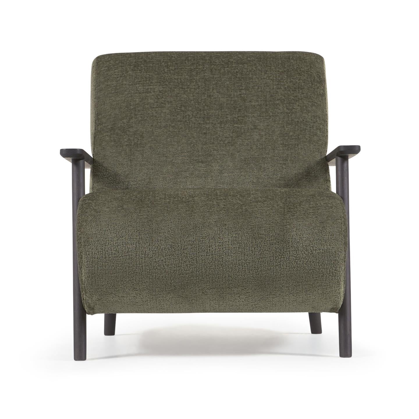 Meghan armchair in green chenille and wood with wenge finish