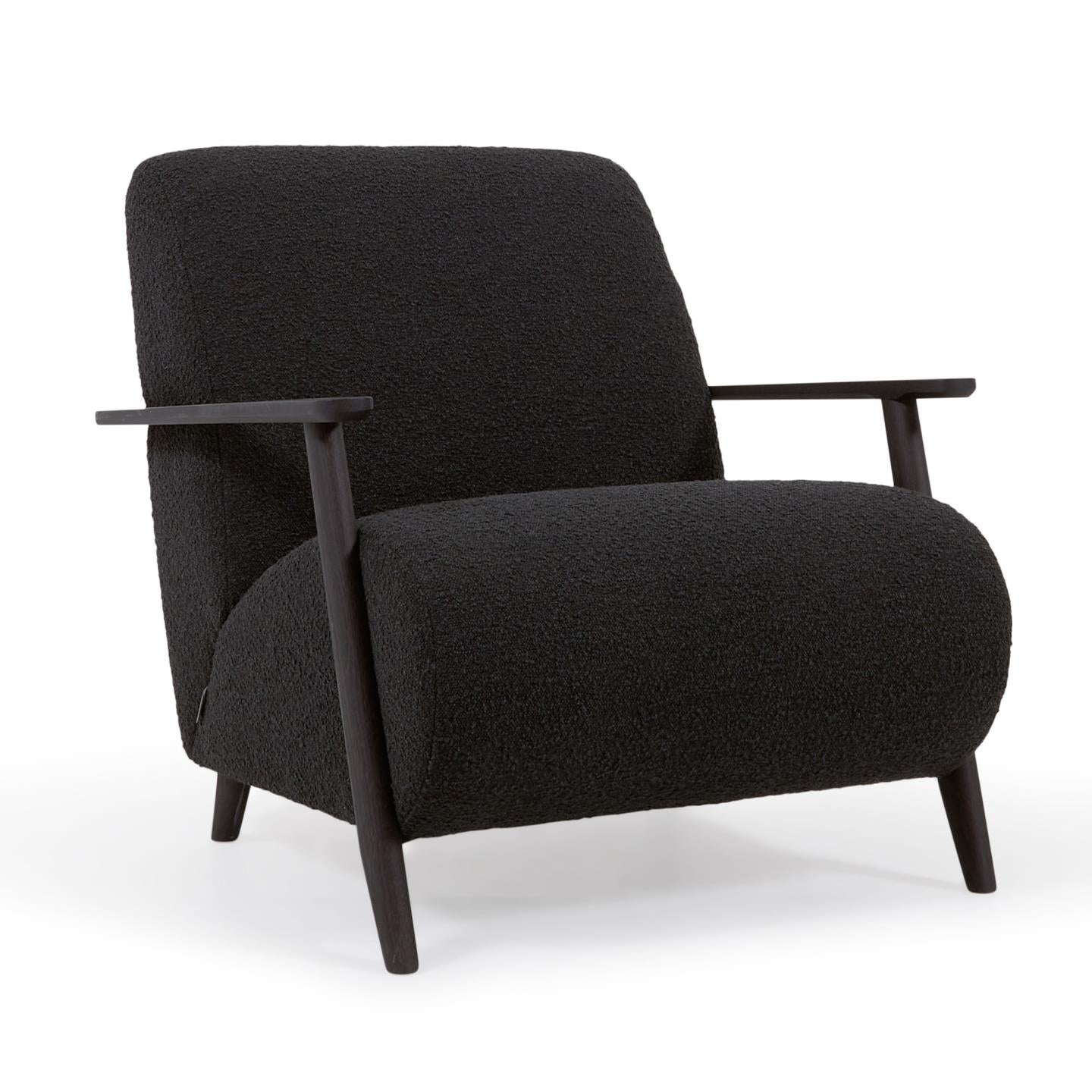 Meghan armchair in black fleece with solid ash legs with wenge finish