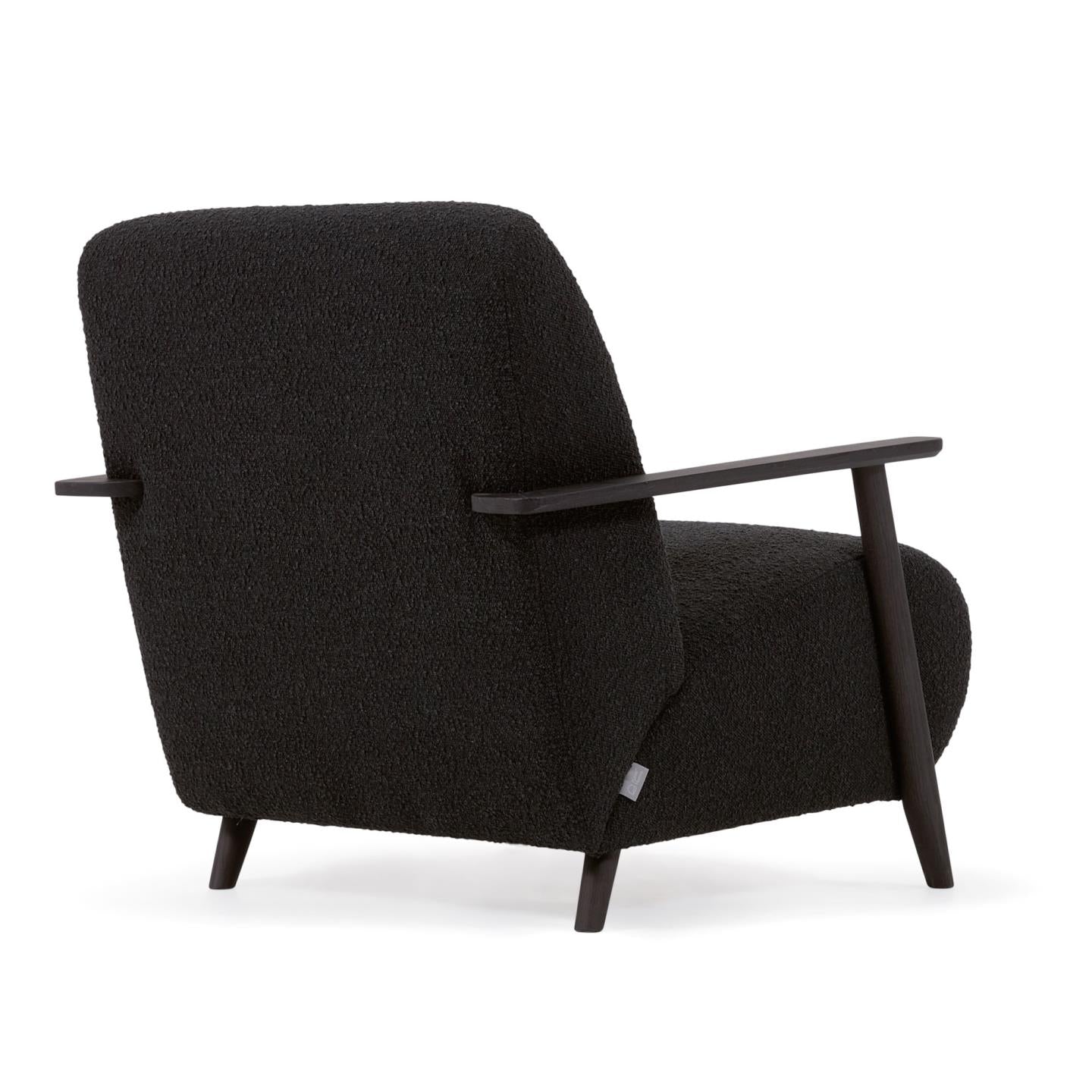 Meghan armchair in black fleece with solid ash legs with wenge finish