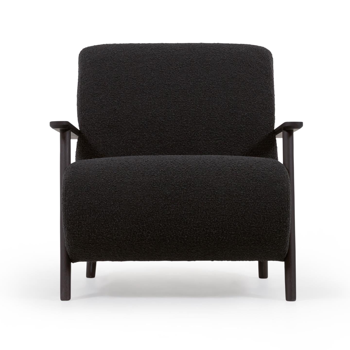 Meghan armchair in black fleece with solid ash legs with wenge finish