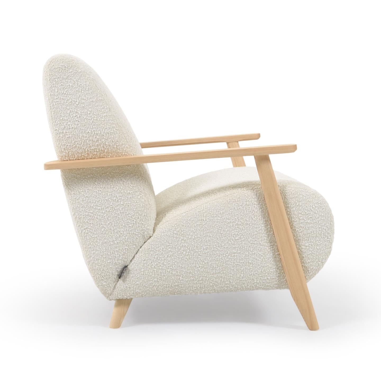 Meghan armchair in white fleece with solid ash legs with natural finish