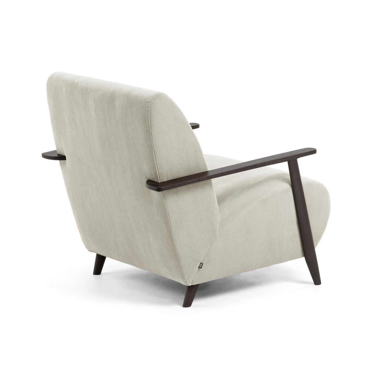 Meghan armchair in beige corduroy with solid ash legs in a wenge finish