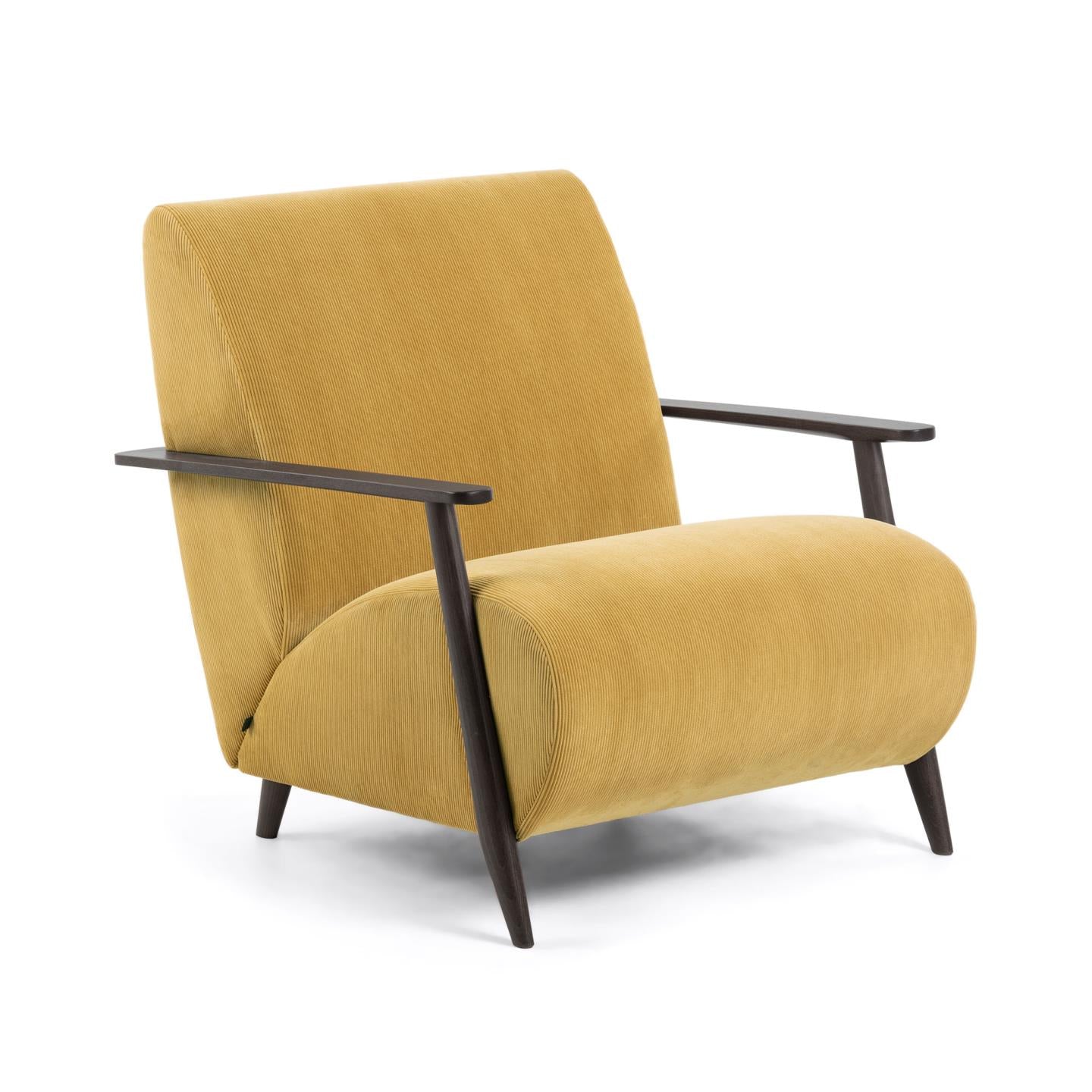 Meghan armchair in mustard corduroy with solid ash legs with wenge finish