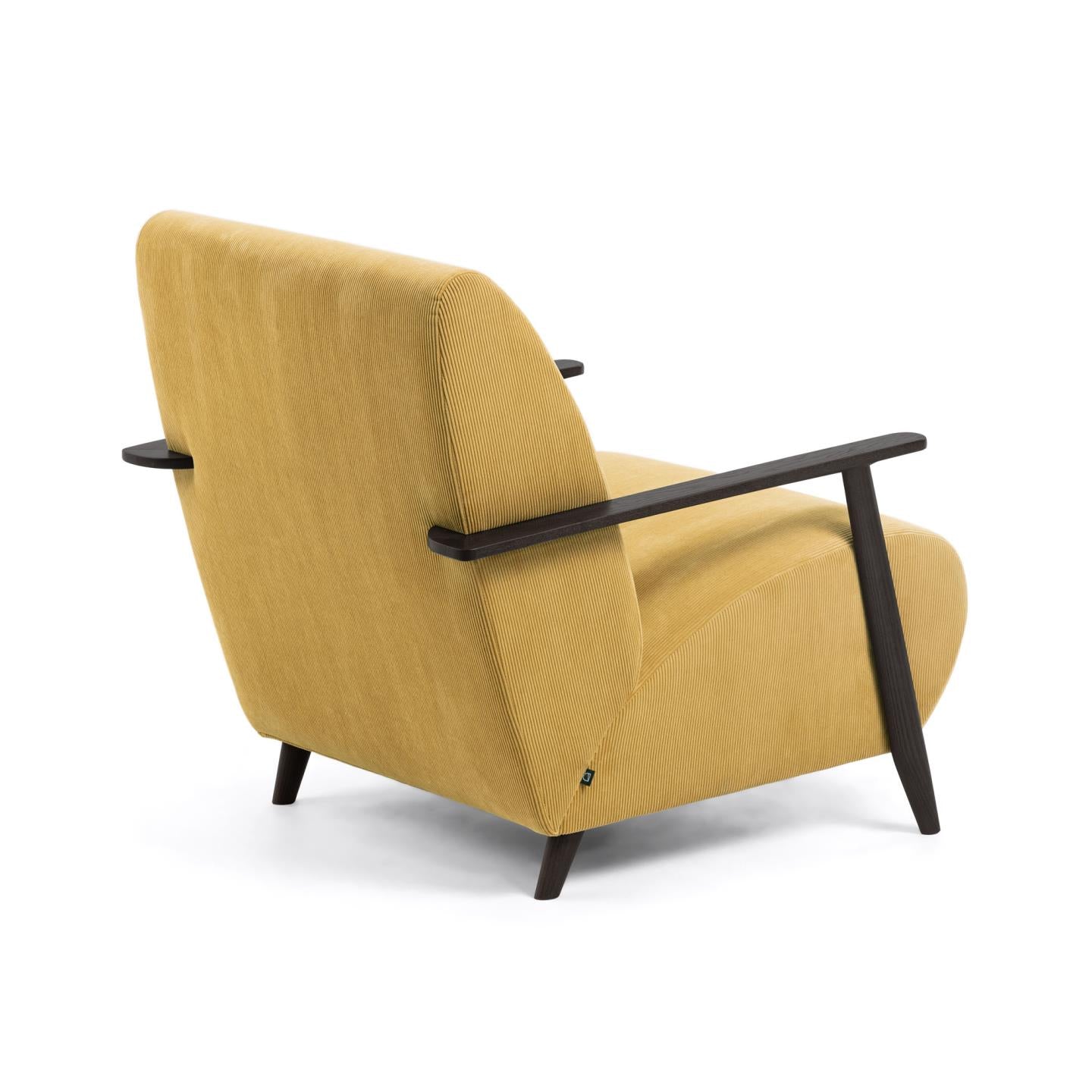 Meghan armchair in mustard corduroy with solid ash legs with wenge finish