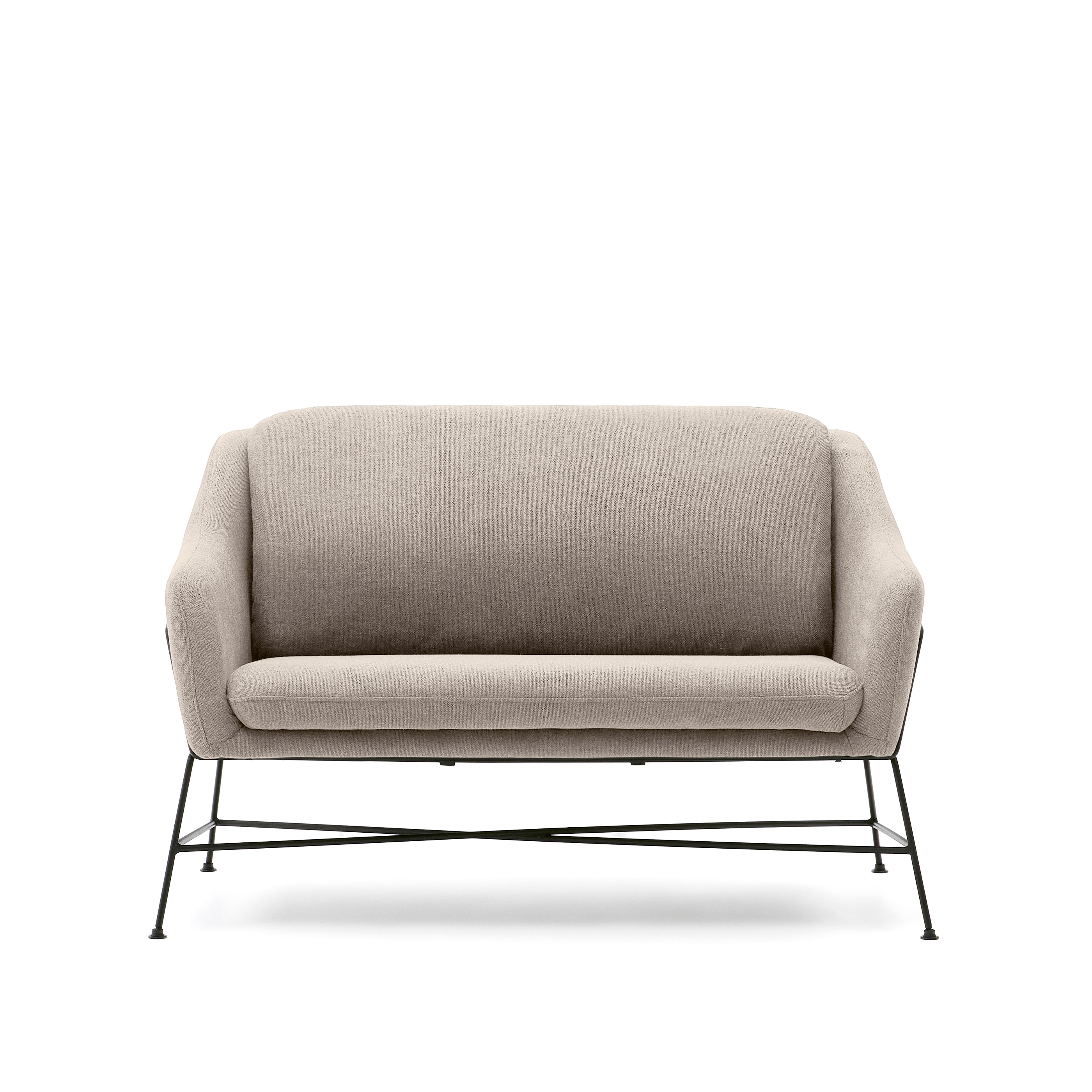 Brida 2-seater sofa in beige and steel legs with black finish, 128 cm