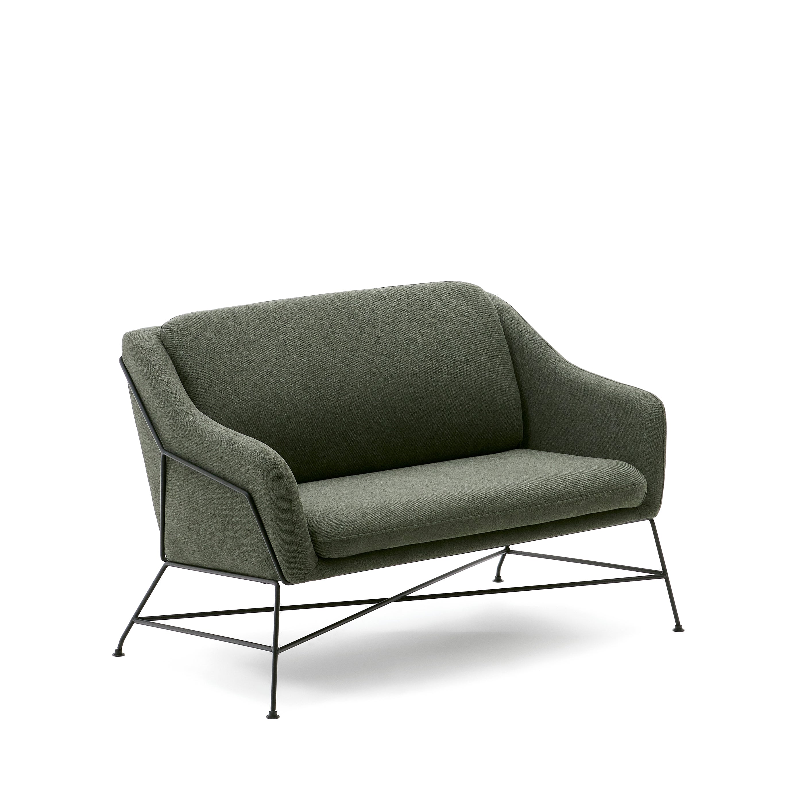 Brida 2-seater sofa in green and steel legs with black finish, 128 cm