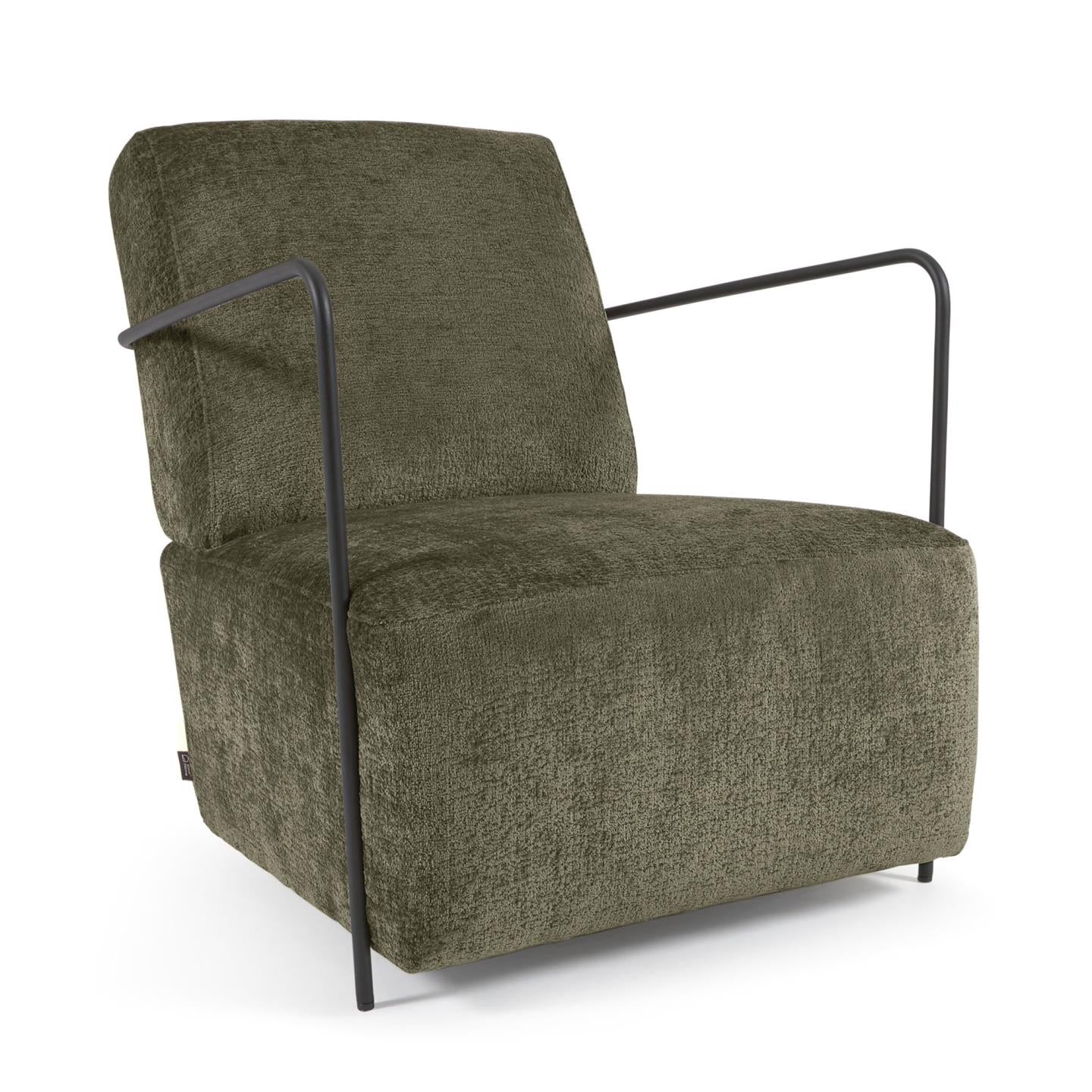 Gamer armchair in green chenille and metal with black finish