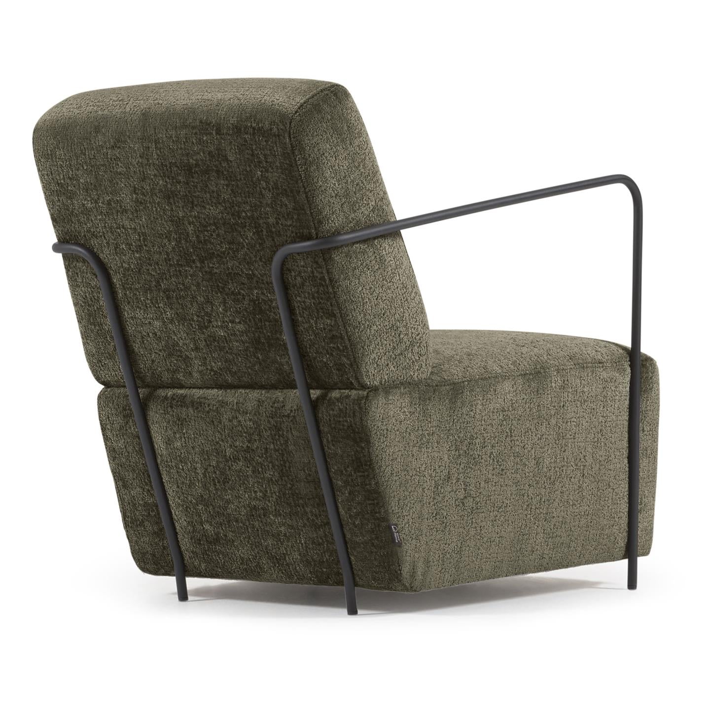 Gamer armchair in green chenille and metal with black finish