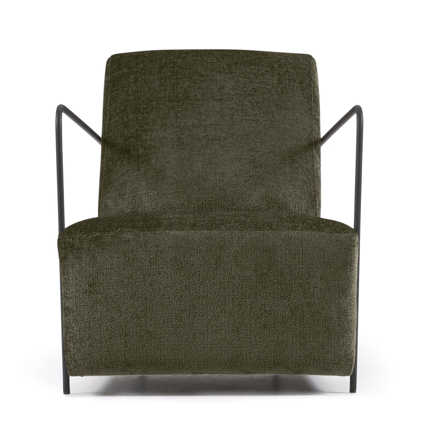 Gamer armchair in green chenille and metal with black finish