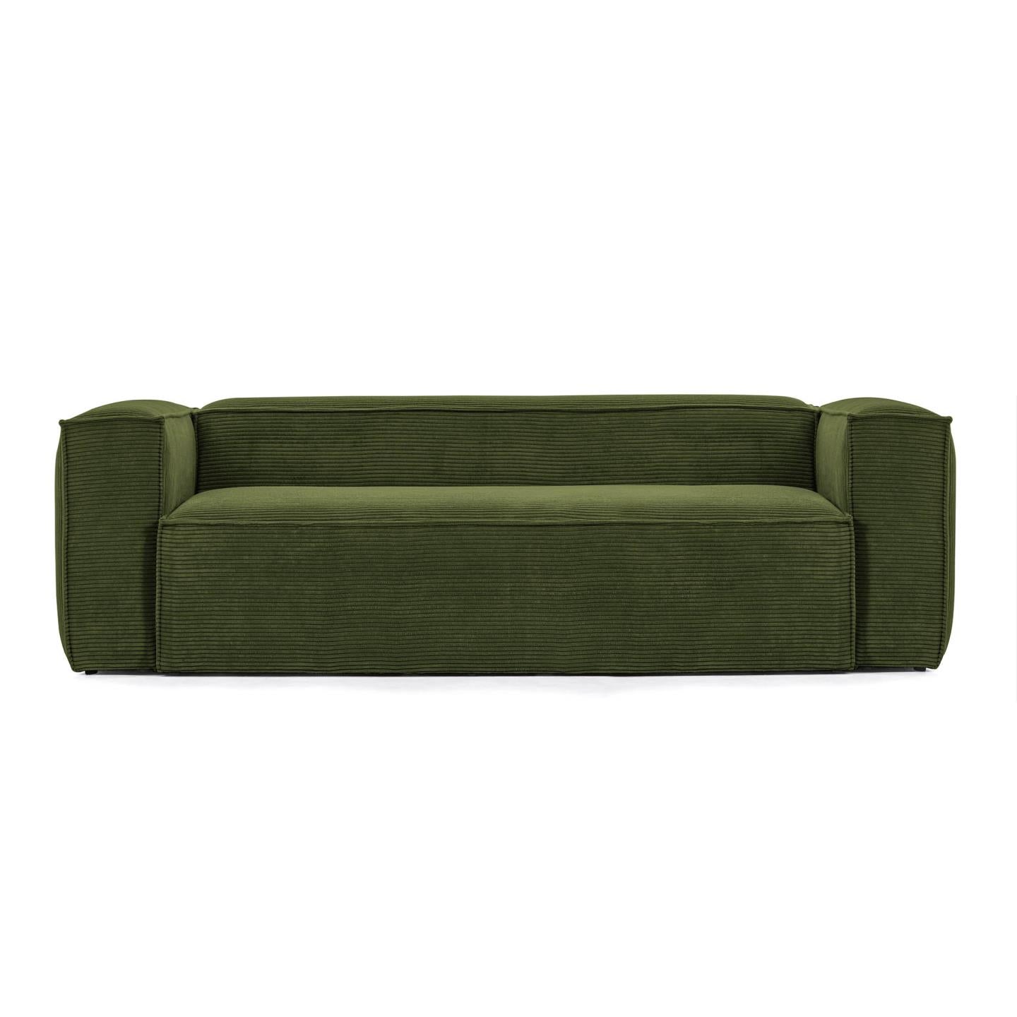 Blok 3 személyes kanapé, zöld, széles varrású kordbársony, 240 cm