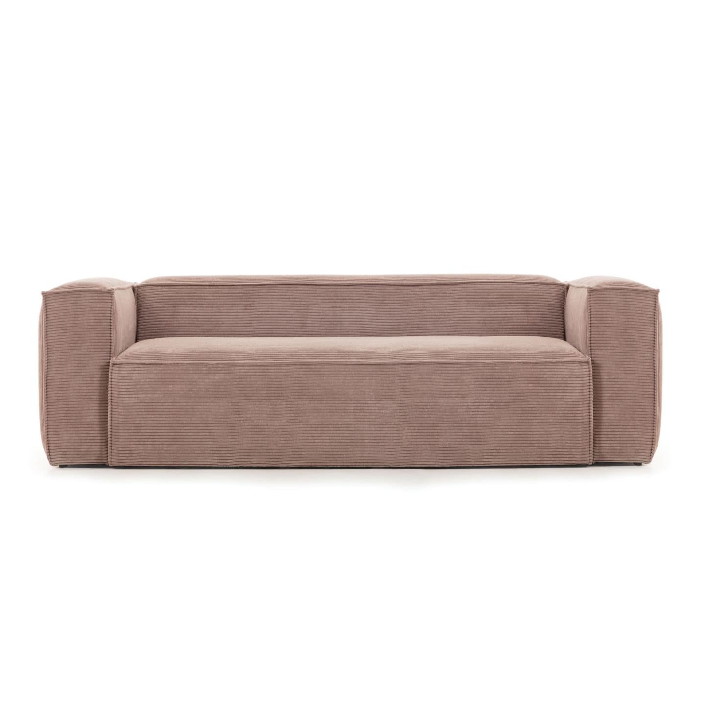 Blok 3 személyes kanapé rózsaszín, széles varrású kordbársonyból, 240 cm