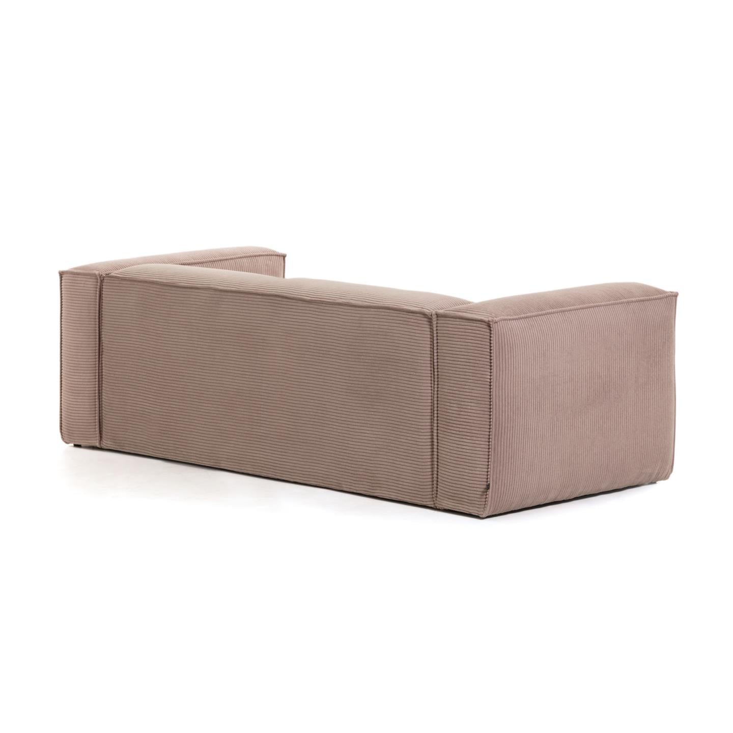 Blok 3 személyes kanapé rózsaszín, széles varrású kordbársonyból, 240 cm
