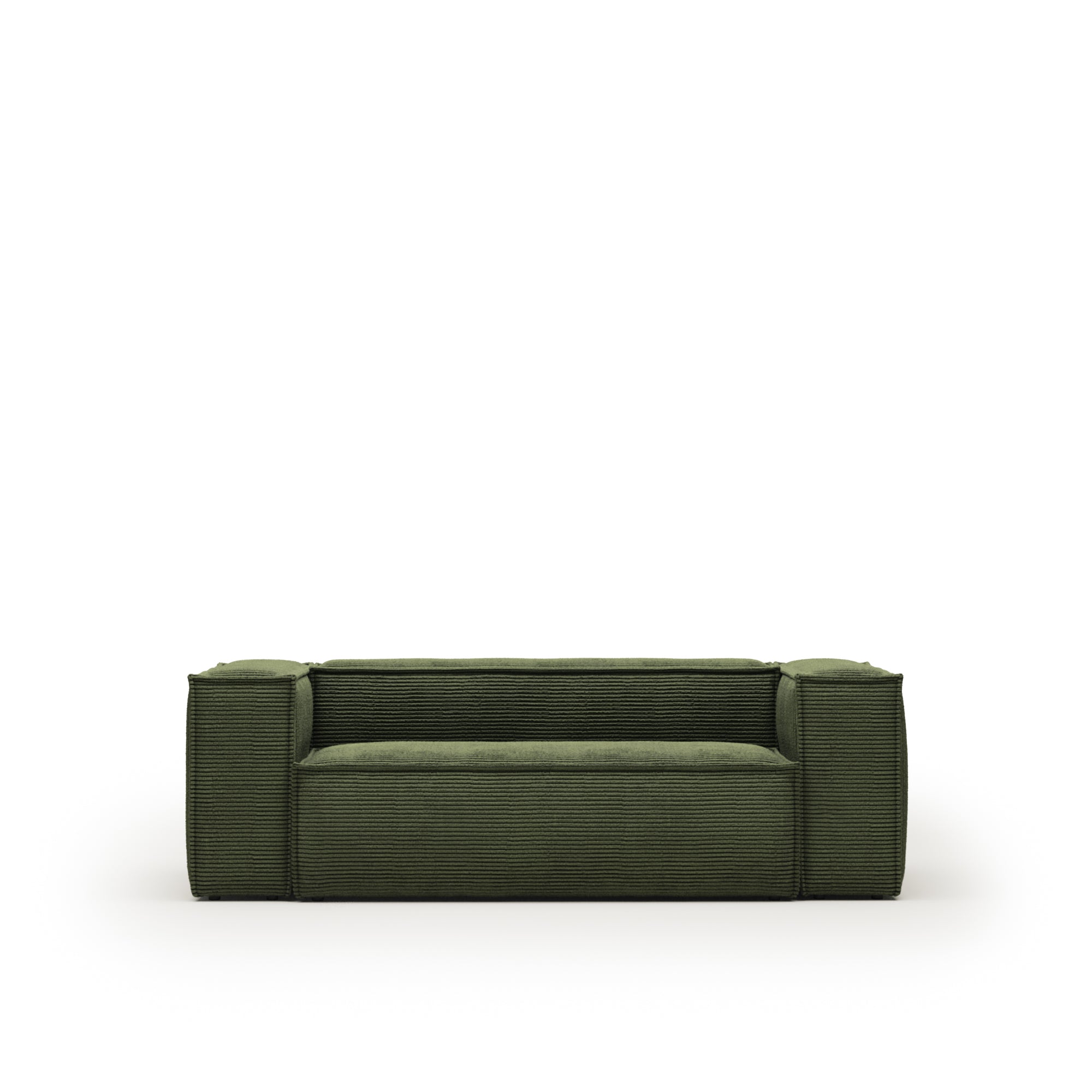 Blok 2 személyes kanapé, zöld, széles varrású kordbársony, 210 cm