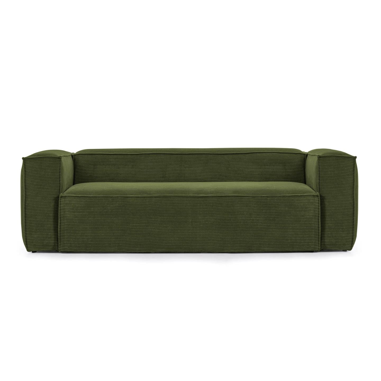 Blok 2 személyes kanapé, zöld, széles varrású kordbársony, 210 cm
