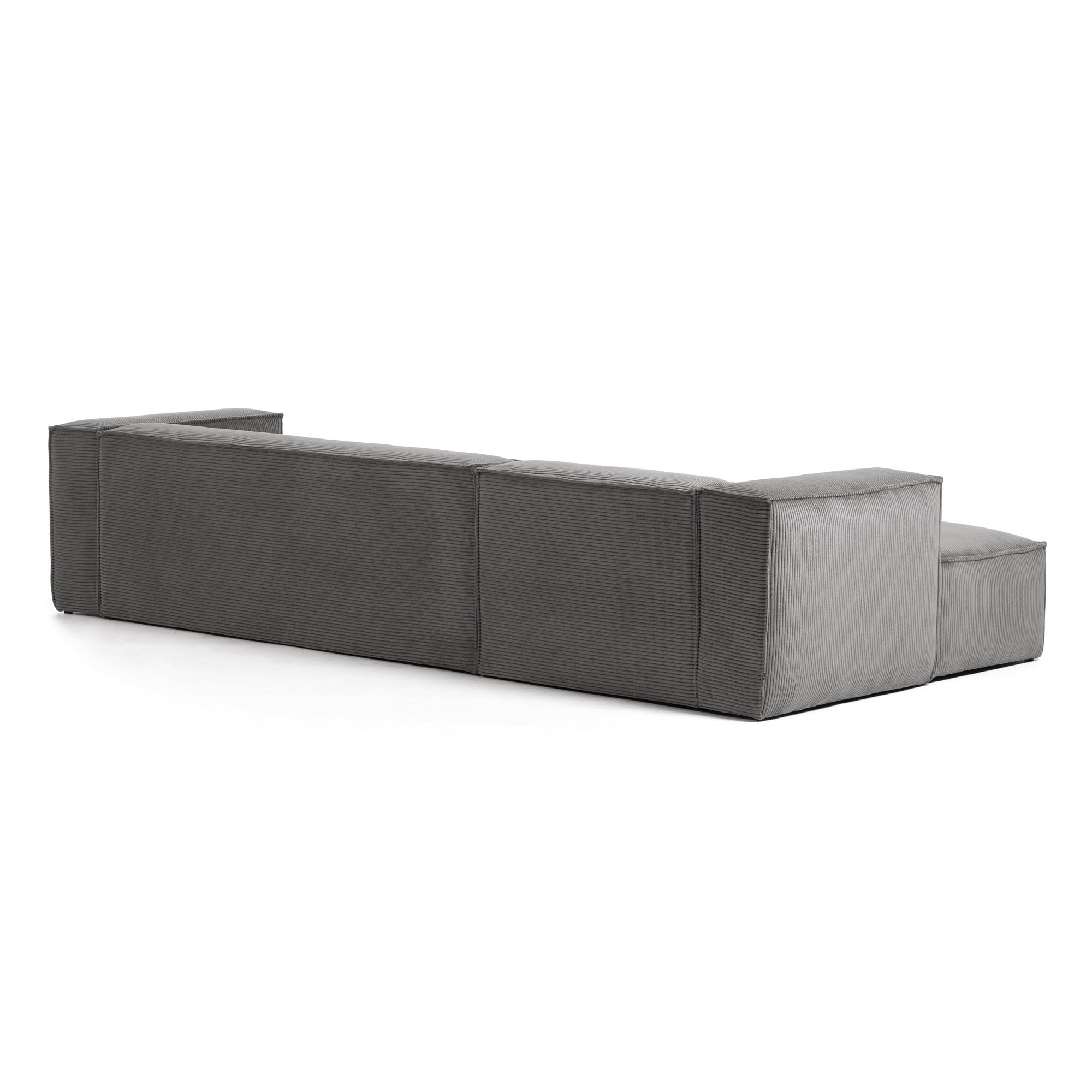 Blok 4 seater sofa with left side chaise longue in grey wide seam corduroy, 330 cm
