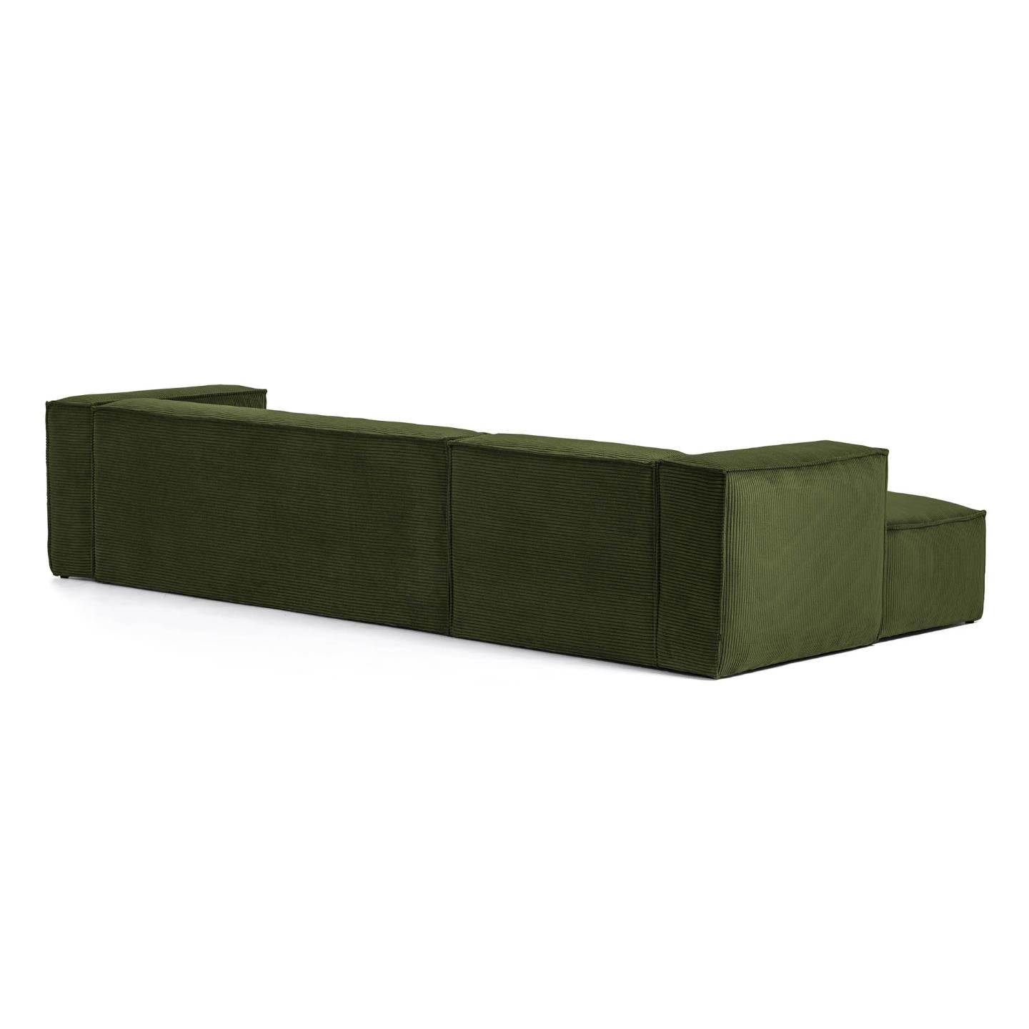 Blok 4 seater sofa with left side chaise longue in green wide seam corduroy, 330 cm