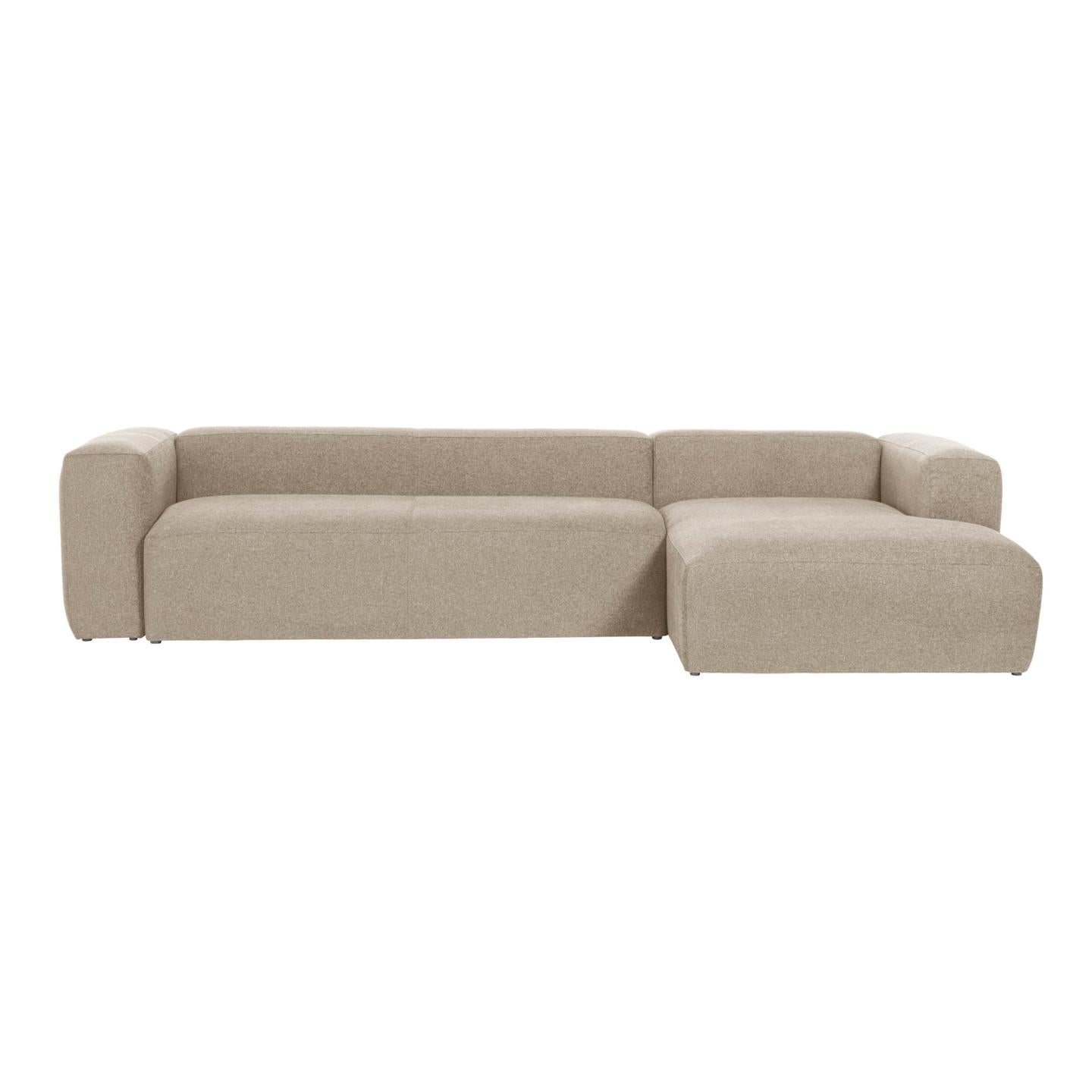 Blok 4 személyes kanapé jobb oldali fekvőfotellel, bézs színben, 330 cm