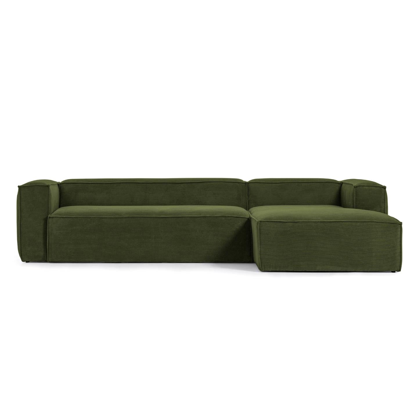 Blok 4 seater sofa with right side chaise longue in green wide seam corduroy, 330 cm