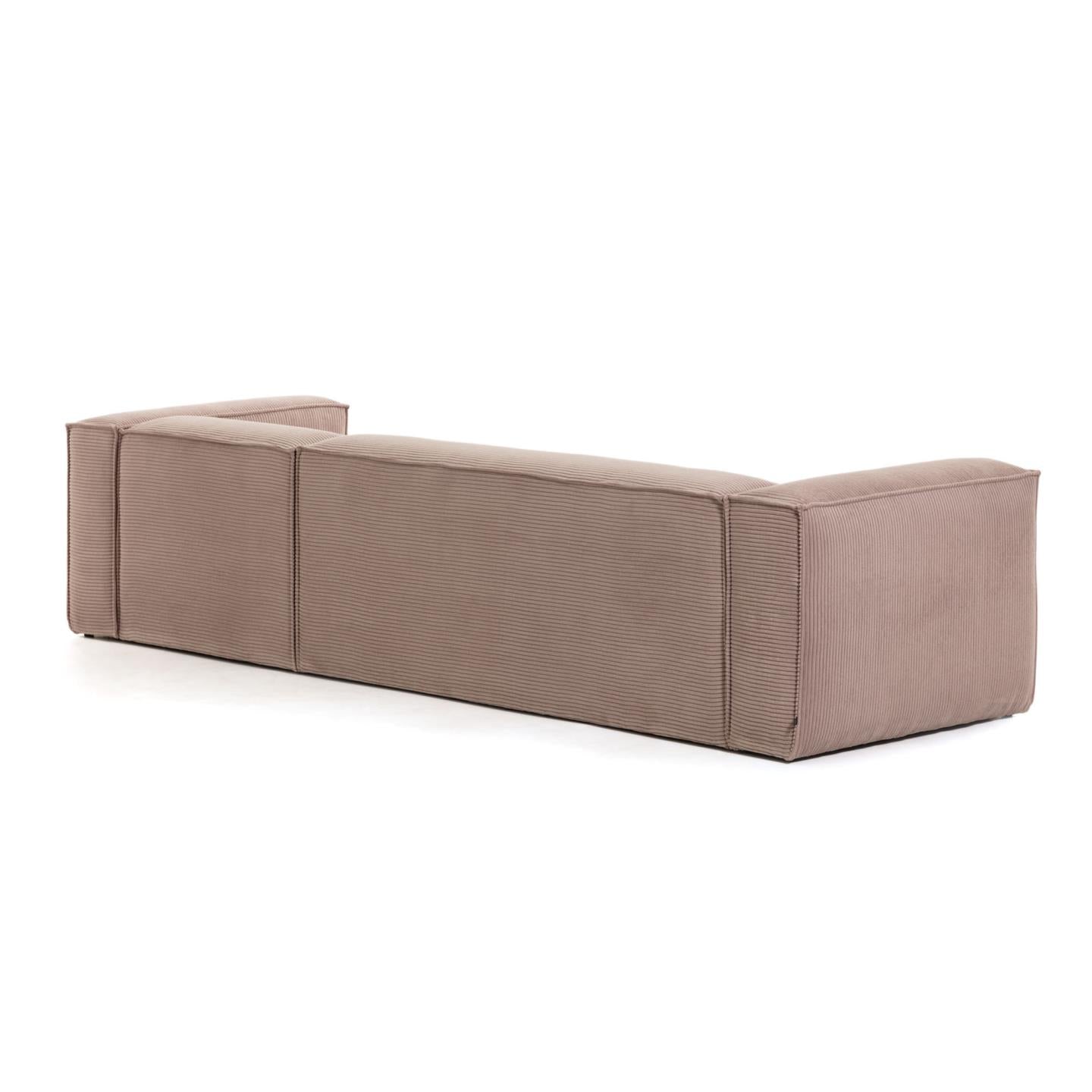 Blok 4 seater sofa with right side chaise longue in pink wide seam corduroy, 330 cm