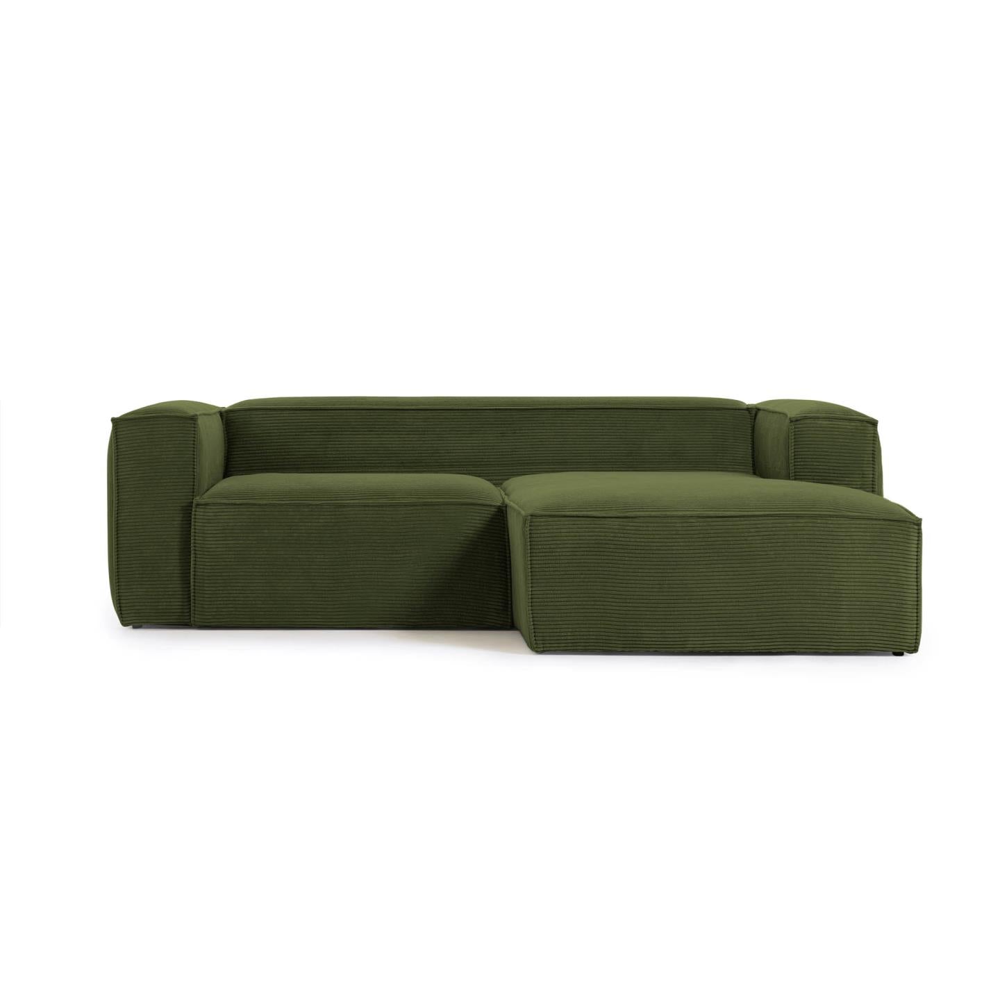 Blok 2 személyes kanapé jobb oldali fekvőfotellel, zöld, széles varrású kordbársonyból, 240 cm