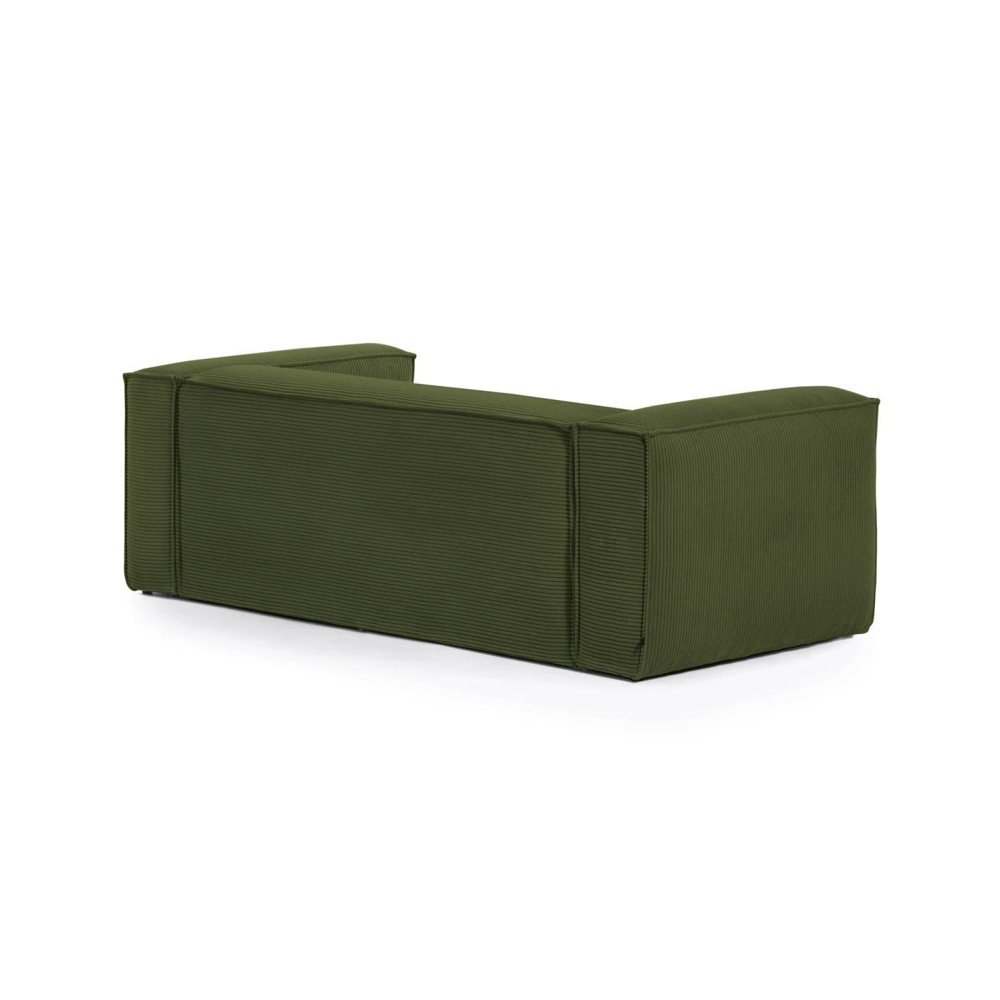 Blok 2 személyes kanapé jobb oldali fekvőfotellel, zöld, széles varrású kordbársonyból, 240 cm