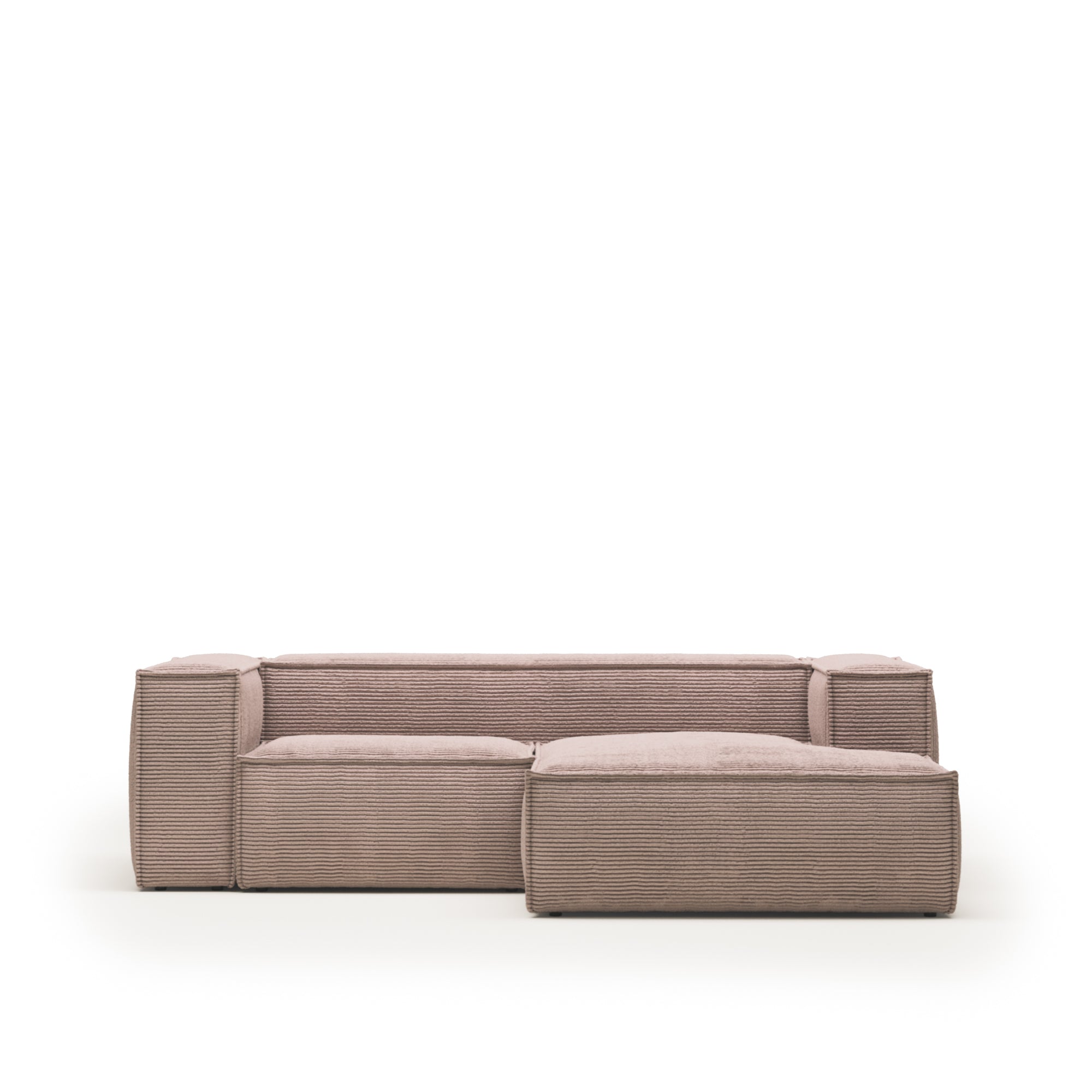 Blok 2 személyes kanapé jobb oldali fekvőfotellel, rózsaszín, széles varrású kordbársonyból, 240 cm