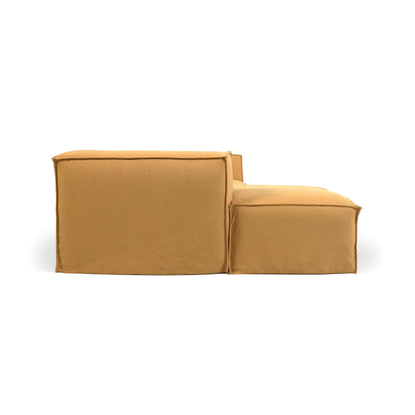 Blok 2 személyes kanapé bal oldali fekvőfotellel és levehető huzattal, mustárszínű vászon, 240 cm