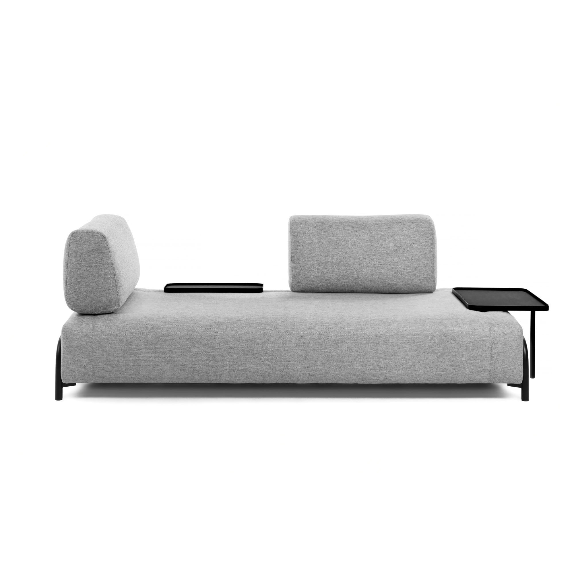 Compo 3 személyes kanapé nagy tálcával, világosszürke színben, 252 cm