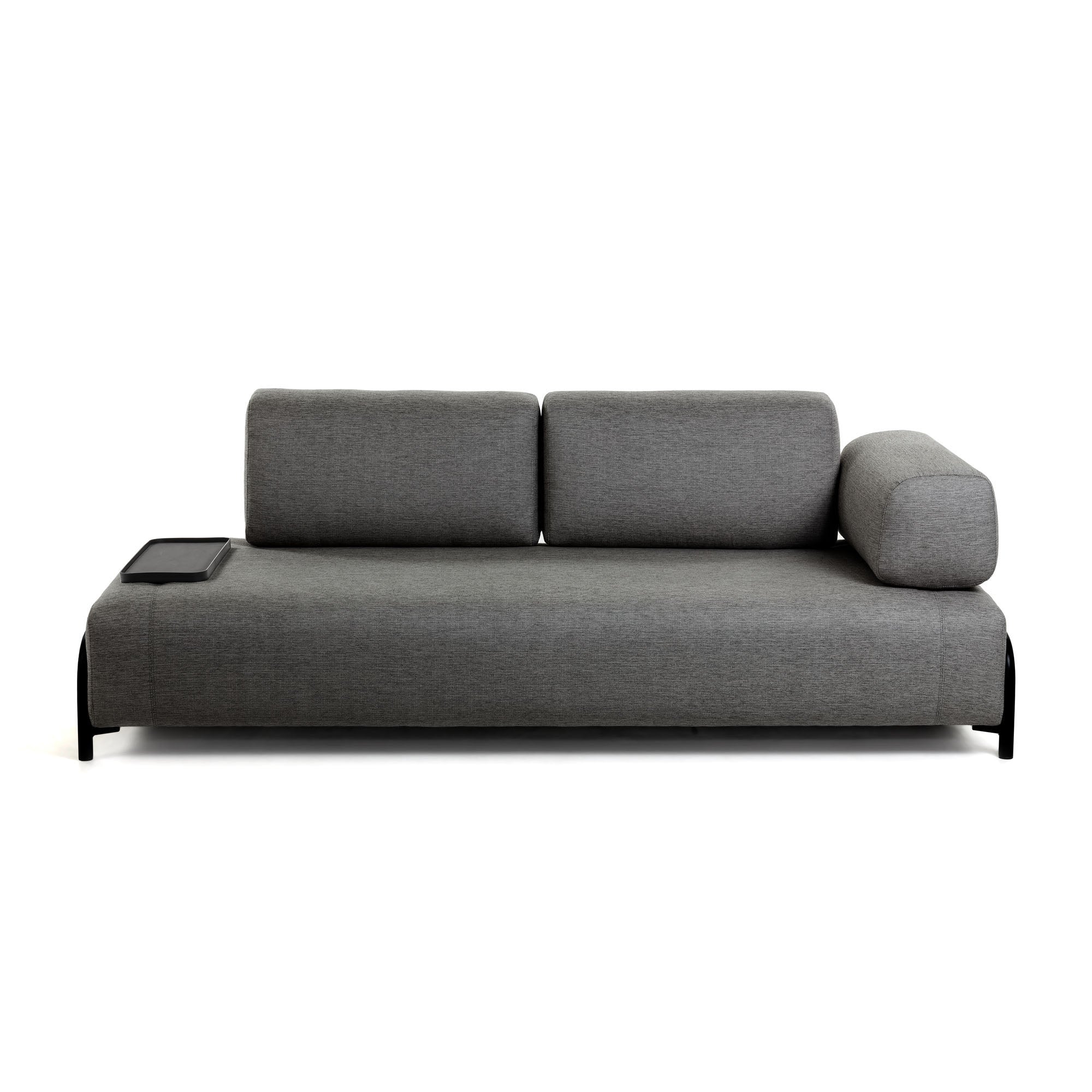 Compo 3 személyes kanapé kis tálcával, sötétszürke színben, 232 cm