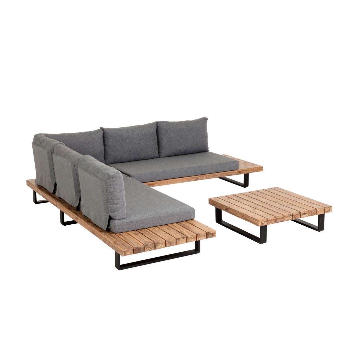 Zalika 5-seater corner sofa and solid acacia coffee table set (100% FSC)