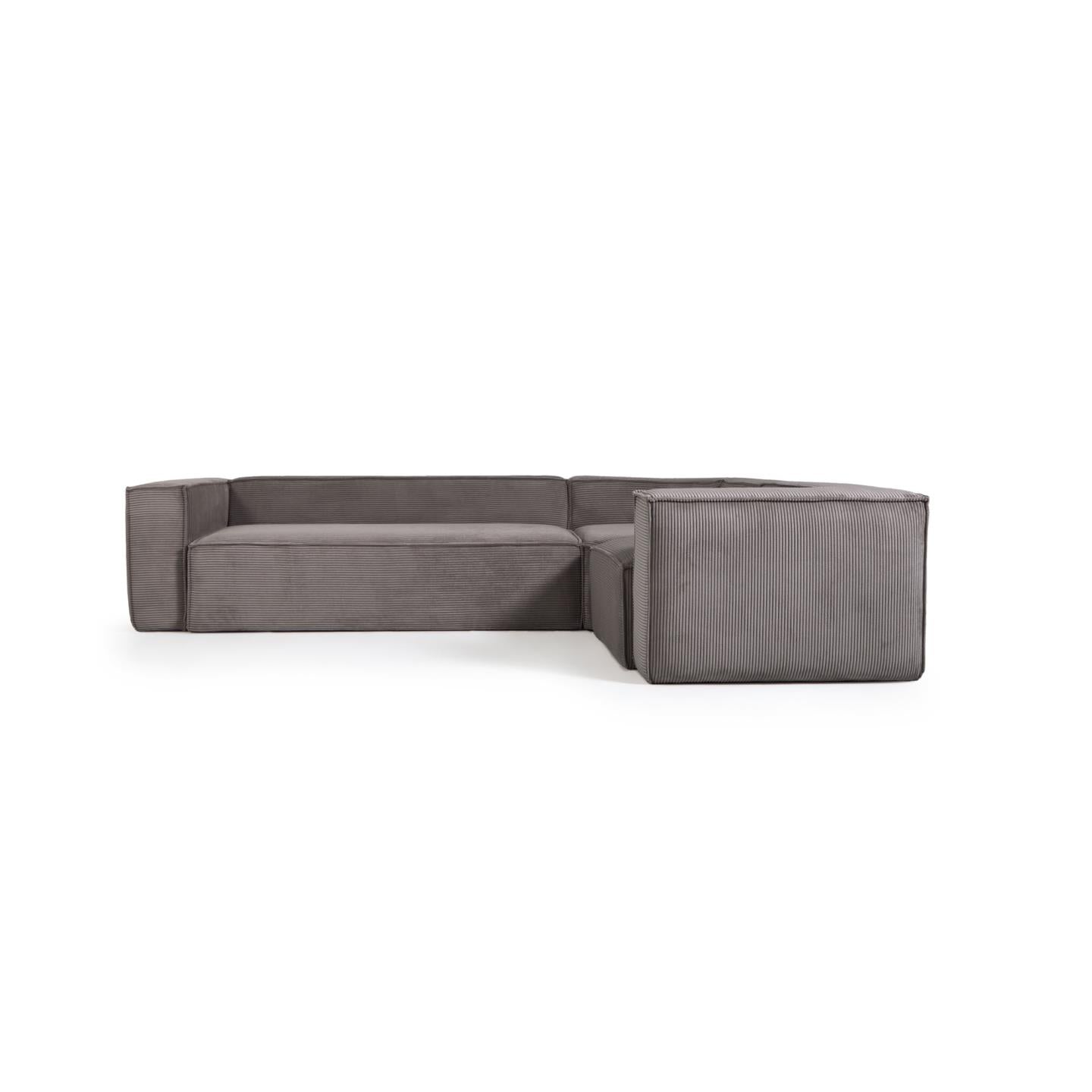 Blok 4 seater corner sofa in grey corduroy, 320 x 230 cm / 230 x 320 cm