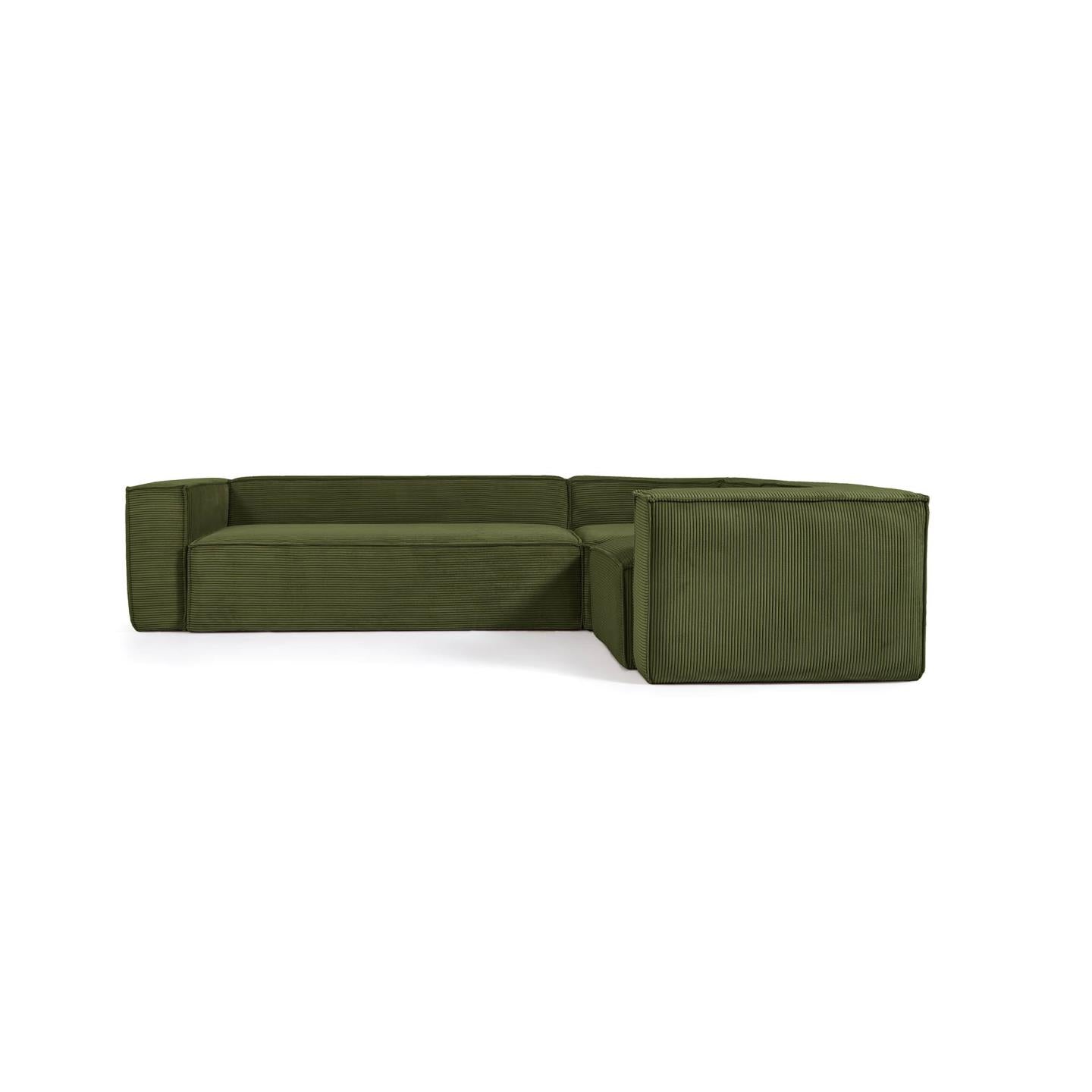 Blok 4 seater corner sofa in green corduroy, 320 x 230 cm / 230 x 320 cm