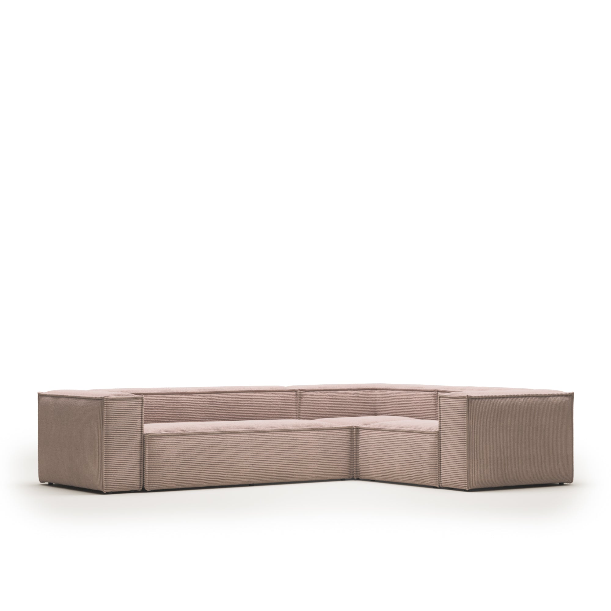 Blok 4 seater corner sofa in pink wide seam corduroy, 320 x 230 cm / 230 x 320 cm