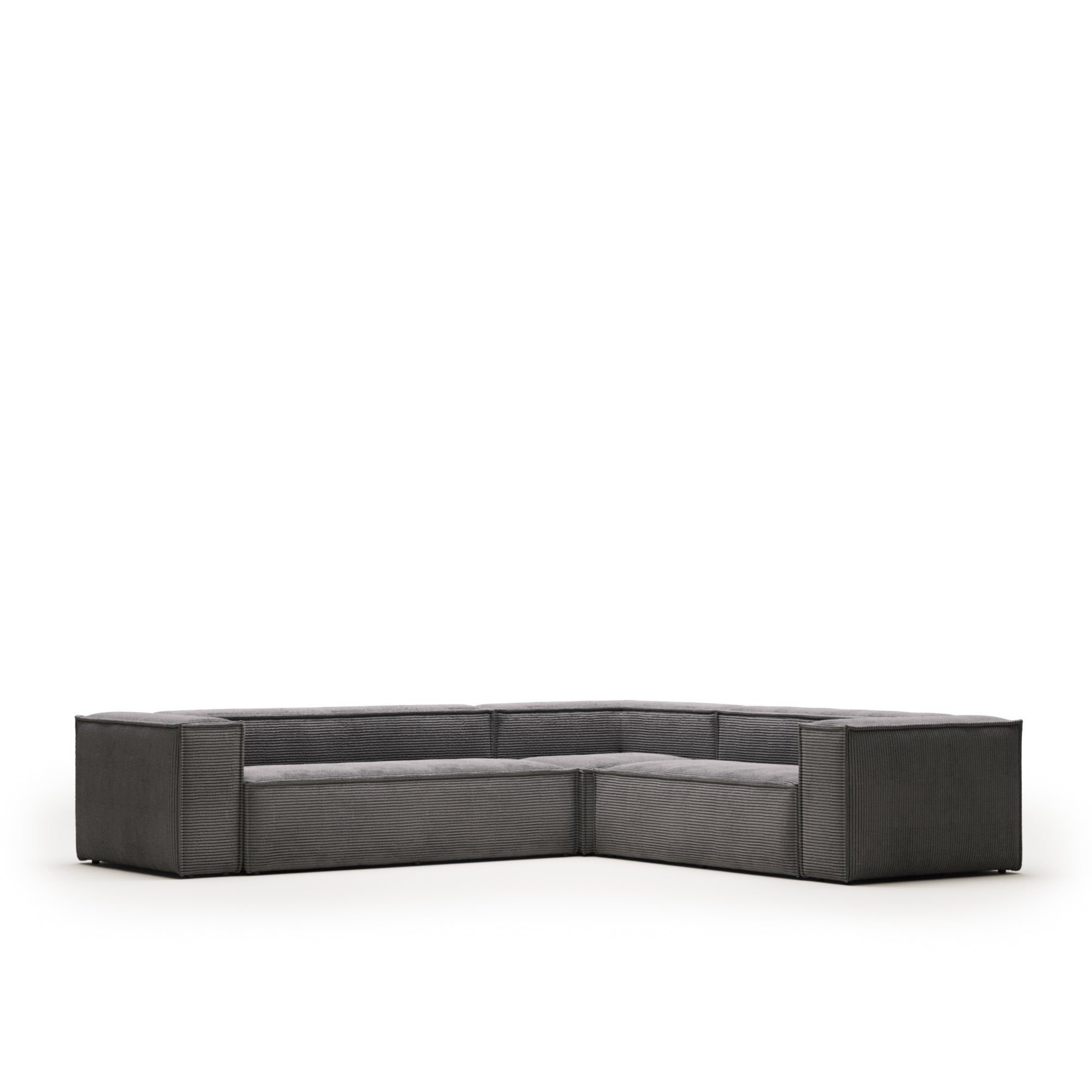 Blok 5 seater corner sofa in grey wide seam corduroy, 320 x 290 / 290 x 320 cm