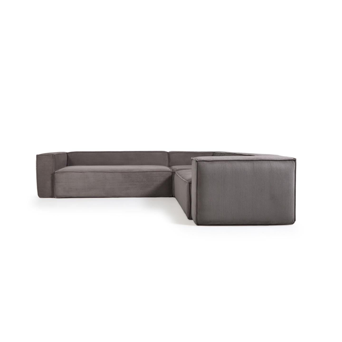 Blok 5 seater corner sofa in grey wide seam corduroy, 320 x 290 / 290 x 320 cm