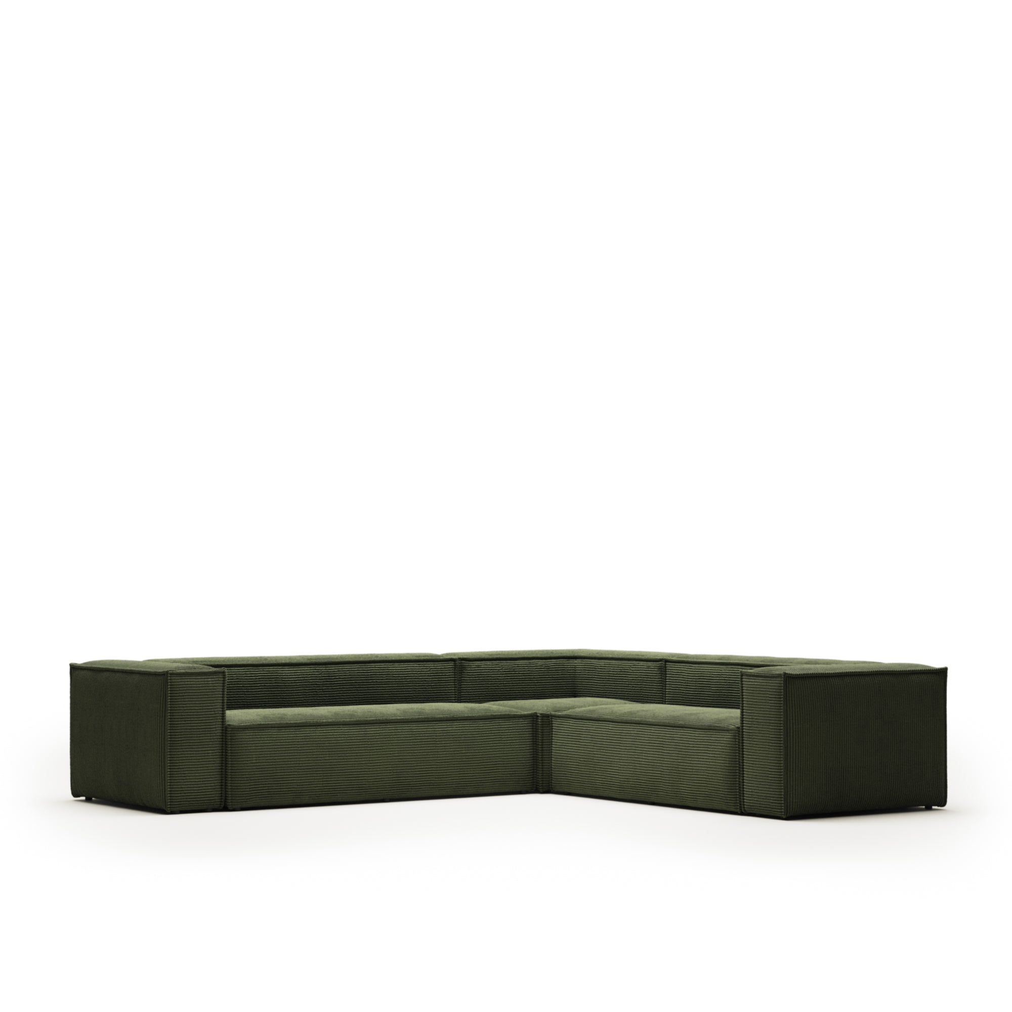 Blok 5 seater corner sofa in green wide seam corduroy, 320 x 290 / 290 x 320 cm