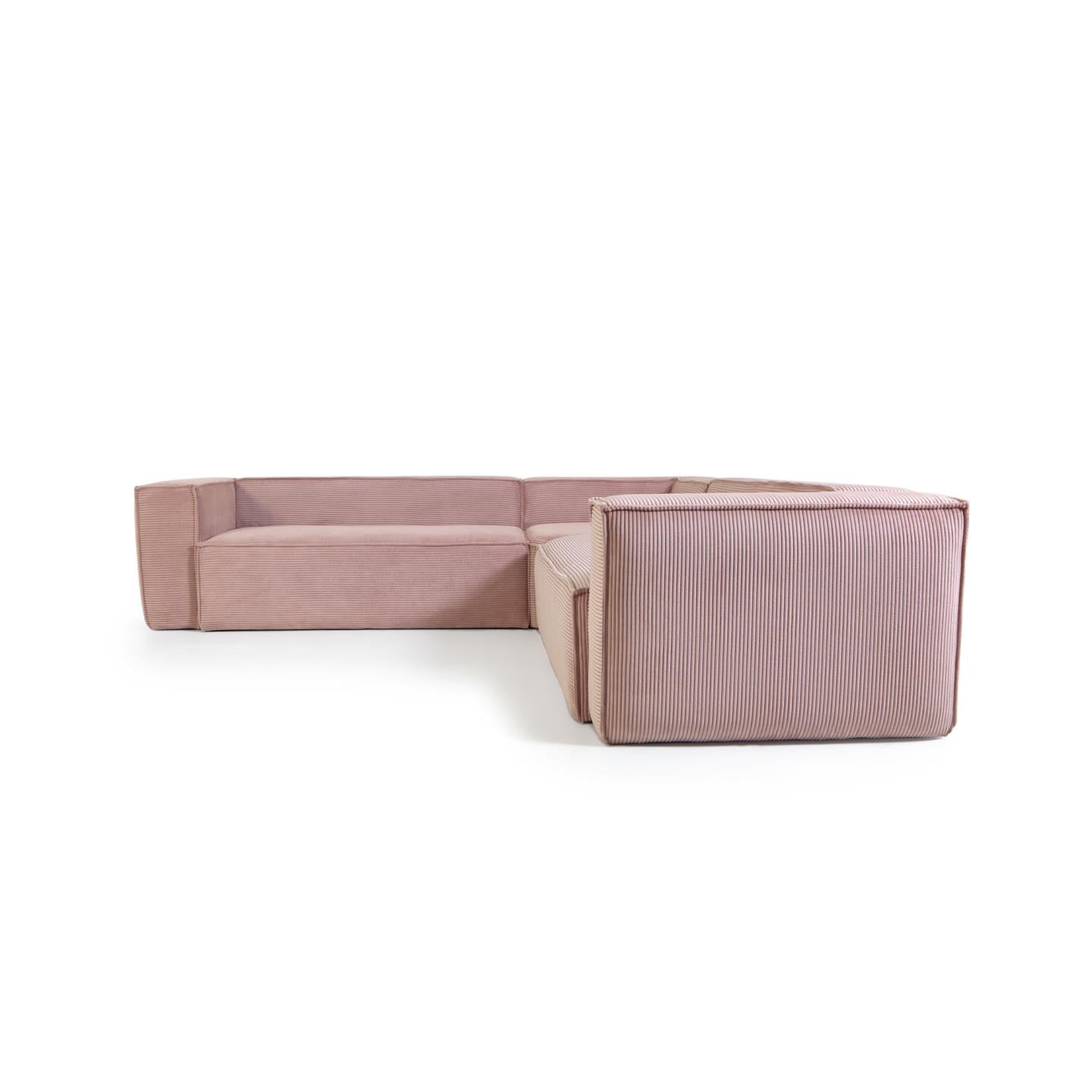 Blok 4 seater corner sofa in pink corduroy, 290 x 290 cm