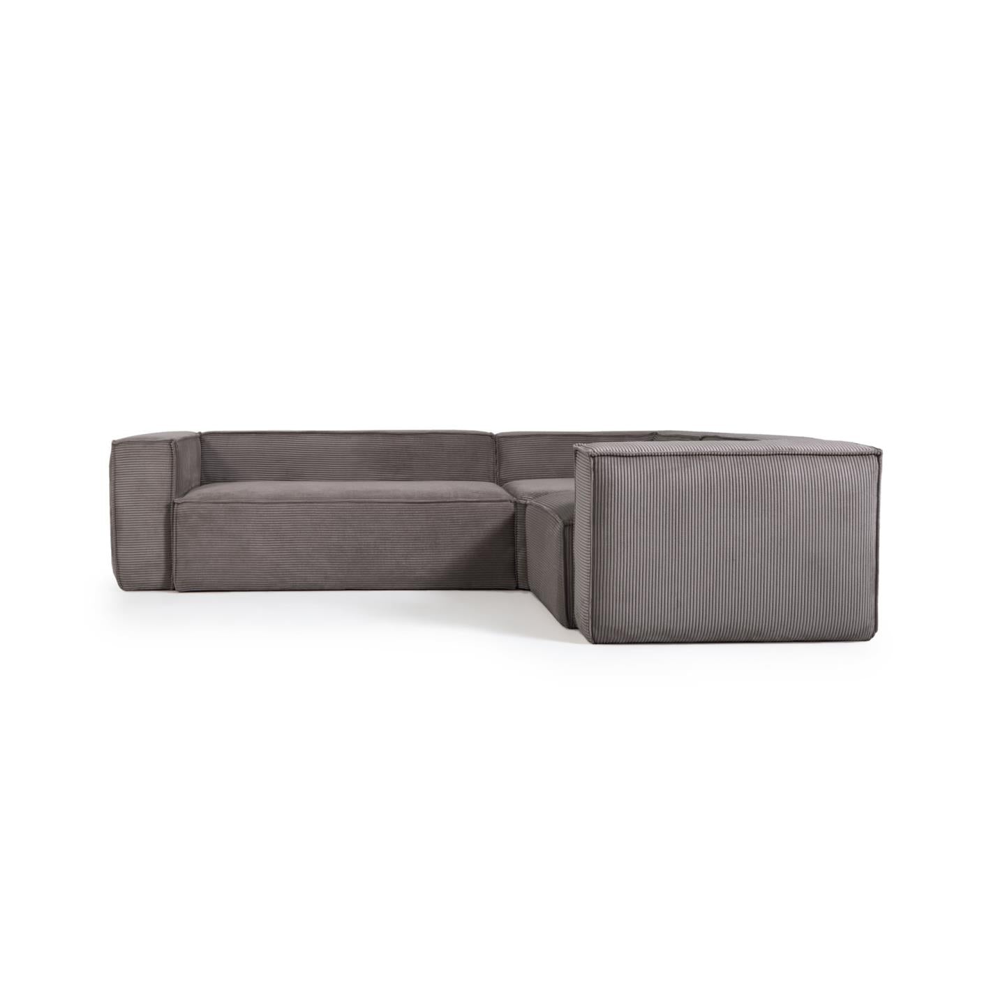 Blok 3 seater corner sofa in grey wide seam corduroy, 290 x 230 cm / 230 cm 290 cm