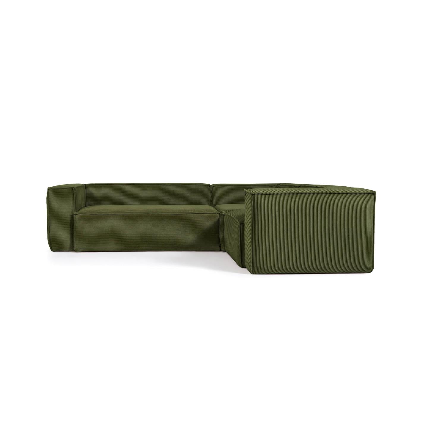 Blok 3 seater corner sofa in green wide seam corduroy, 290 x 230 cm / 230 cm 290 cm