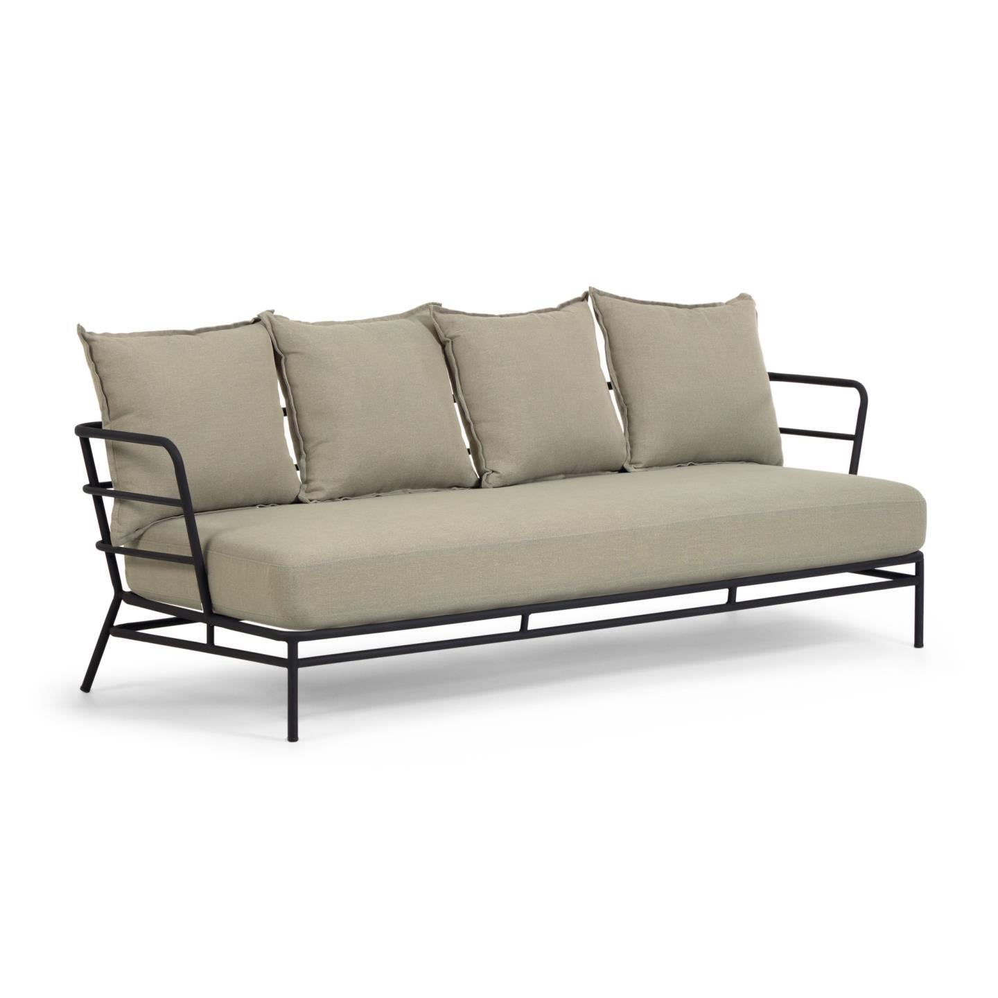 Mareluz 3 személyes kanapé fekete acélból, 197 cm