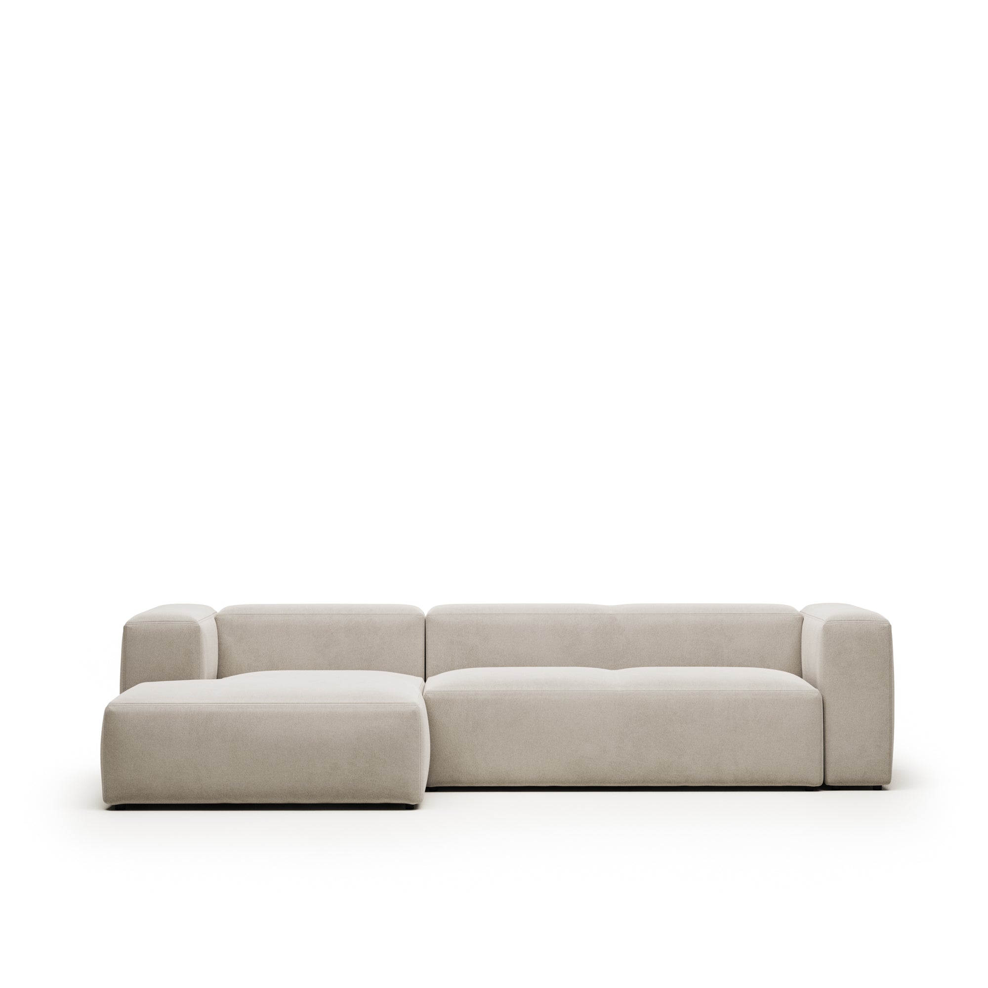 Blok 3 személyes kanapé bal oldali fekvőfotellel, bézs színben, 300 cm