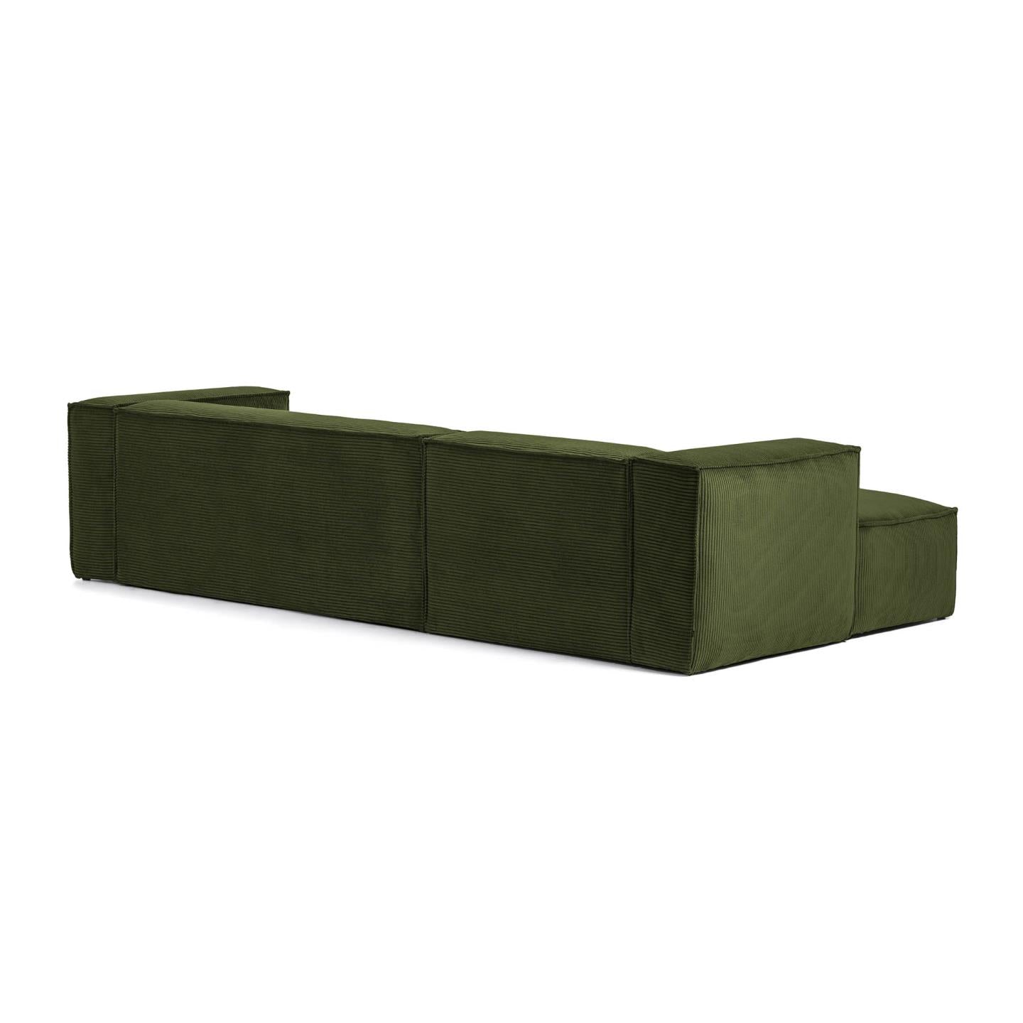 Blok 3 seater sofa with left side chaise longue in green wide seam corduroy, 300 cm