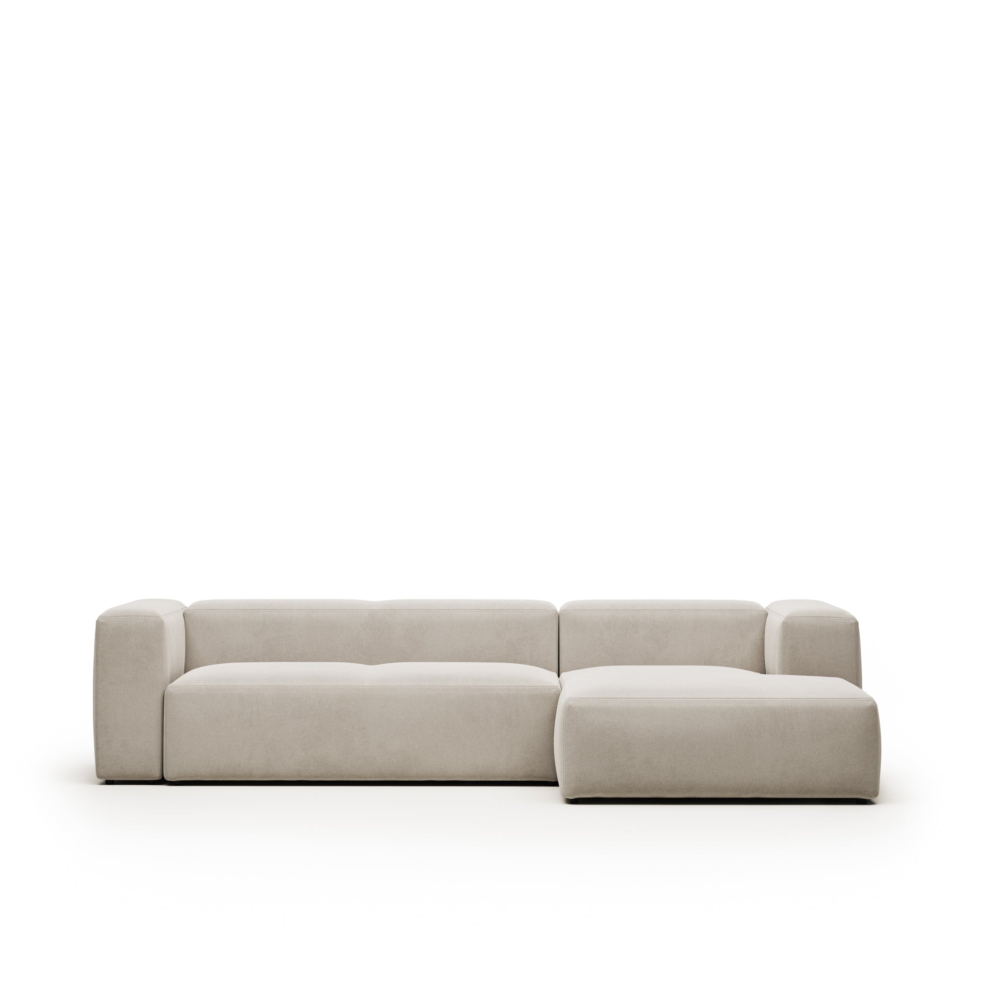 Blok 3 személyes kanapé jobb oldali fekvőfotellel, bézs színben, 300 cm