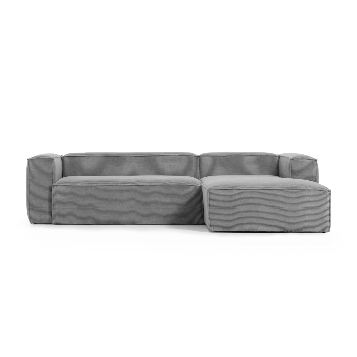 Blok 3 seater sofa with right side chaise longue in grey wide seam corduroy, 300 cm