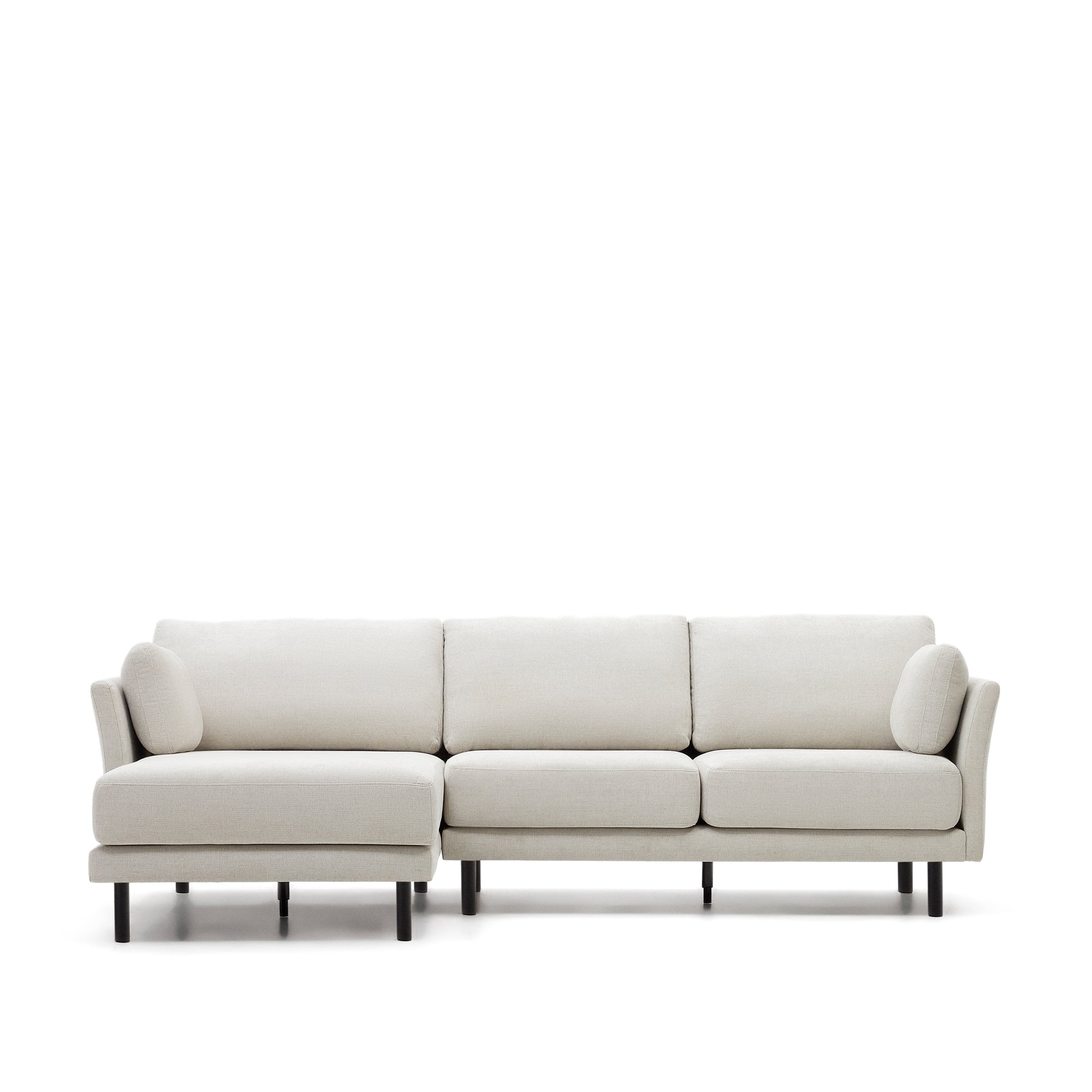 Gilma 3 seater sofa w/ right/left-hand chaise longue, chenille pearl with black legs, 260 cm