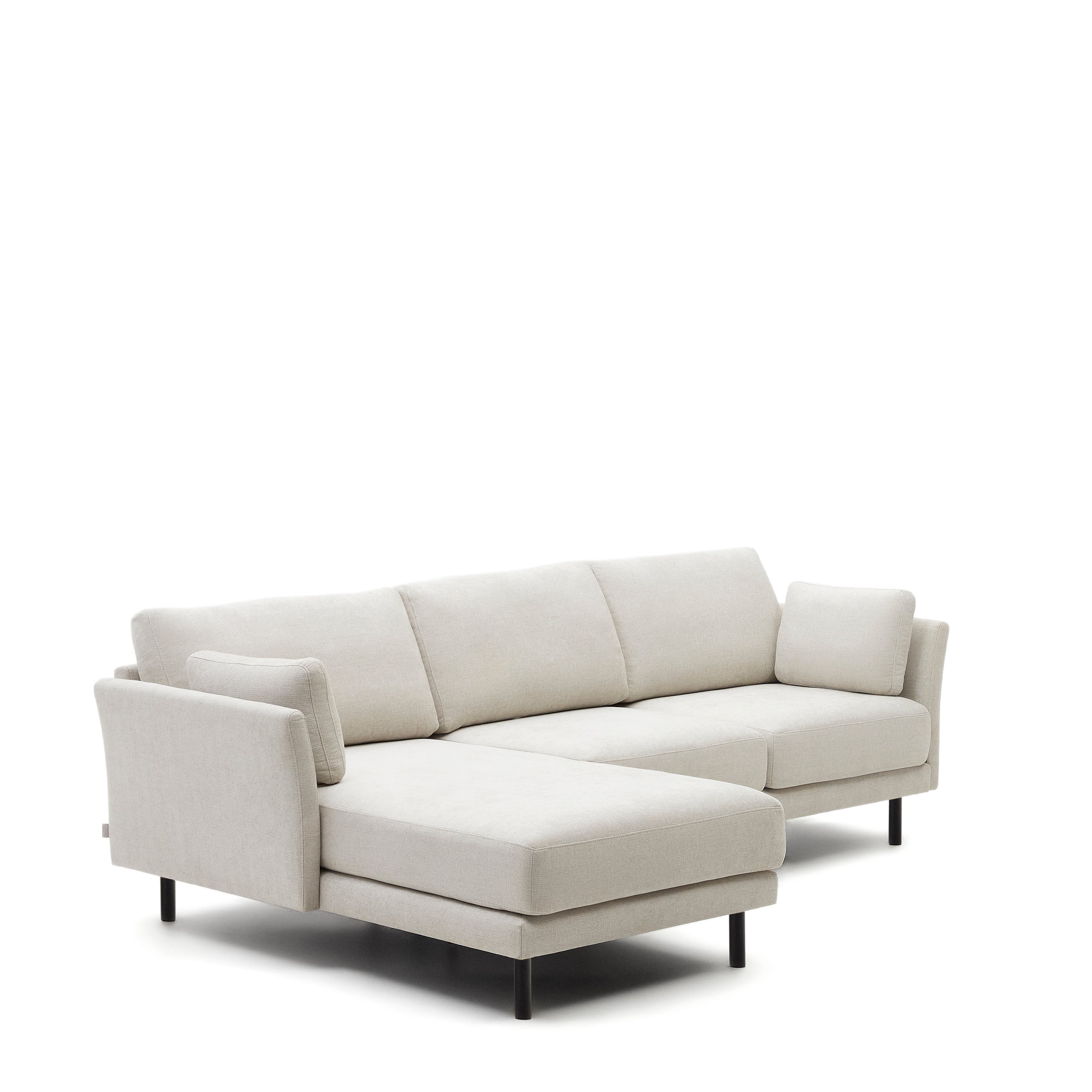 Gilma 3 személyes kanapé jobb/bal oldali fekvőfotellel, zsenília gyöngyház, fekete lábakkal, 260 cm
